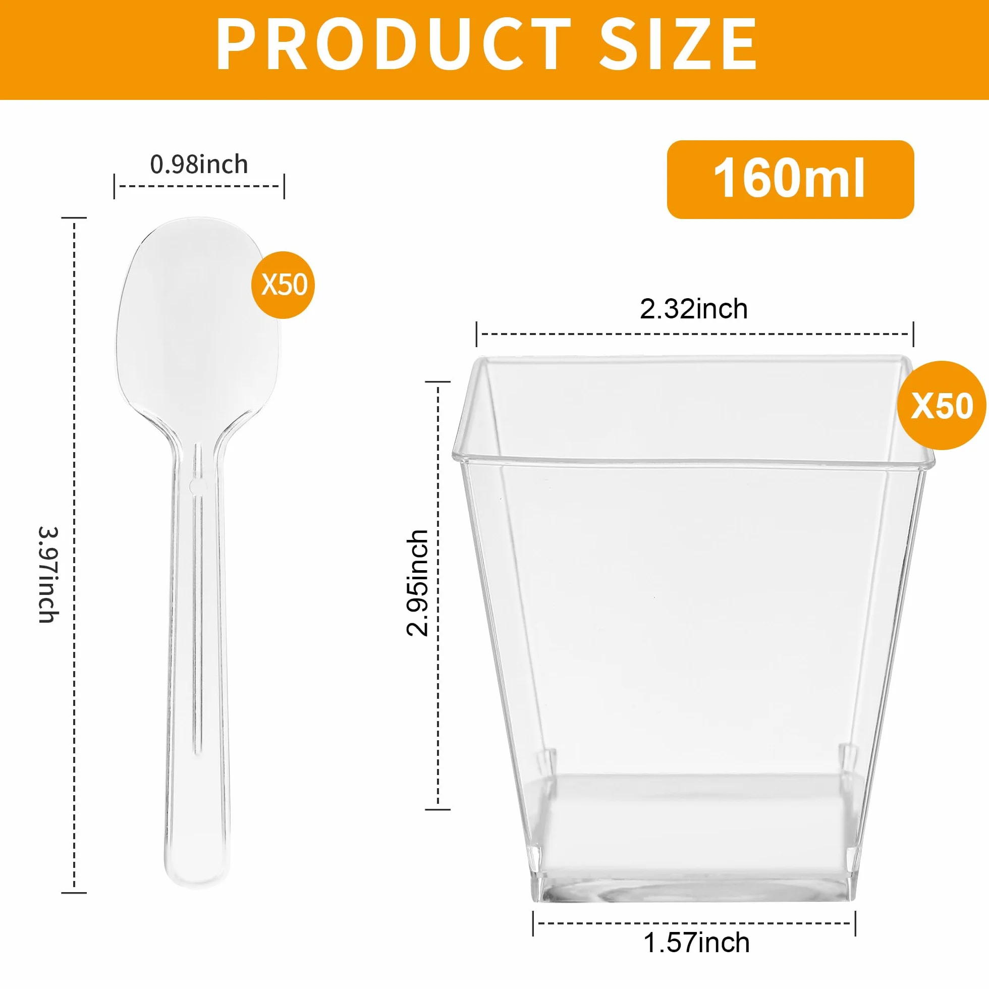 Plastikowy kubek deserowy 160 ml 4 unz 50 sztuk z łyżkami
