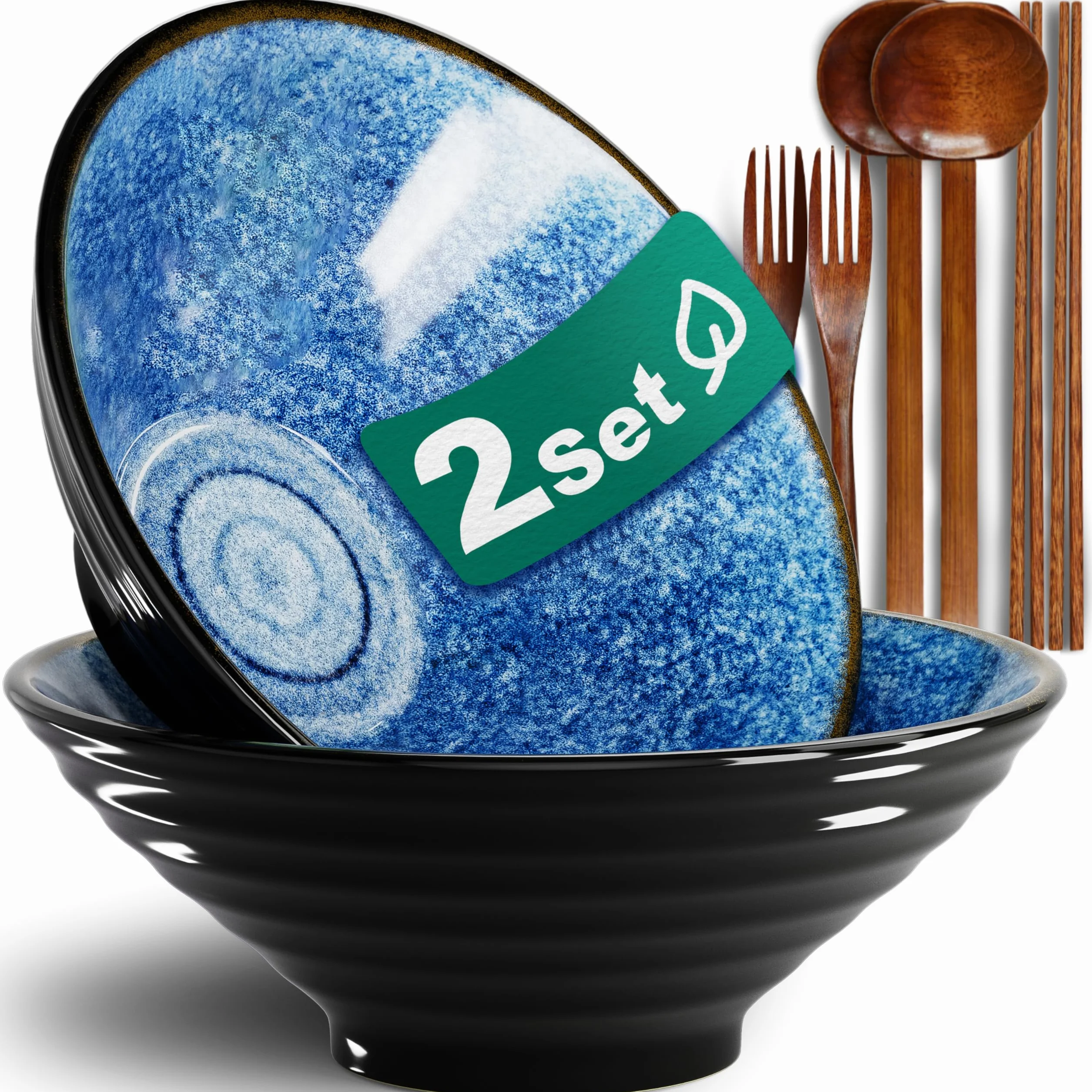 8 Calowe 2 Zestawy Ceramiczne Miski Do Ramenu 8 Pozycji – Japońska Porcelana Zmywarka Bezpieczna Do Sałatka Duże Miski Z Pałeczkami Widelcami Łyżkami Prezentem Na Parapetówkę Dla Mężczyzn I Kobiet