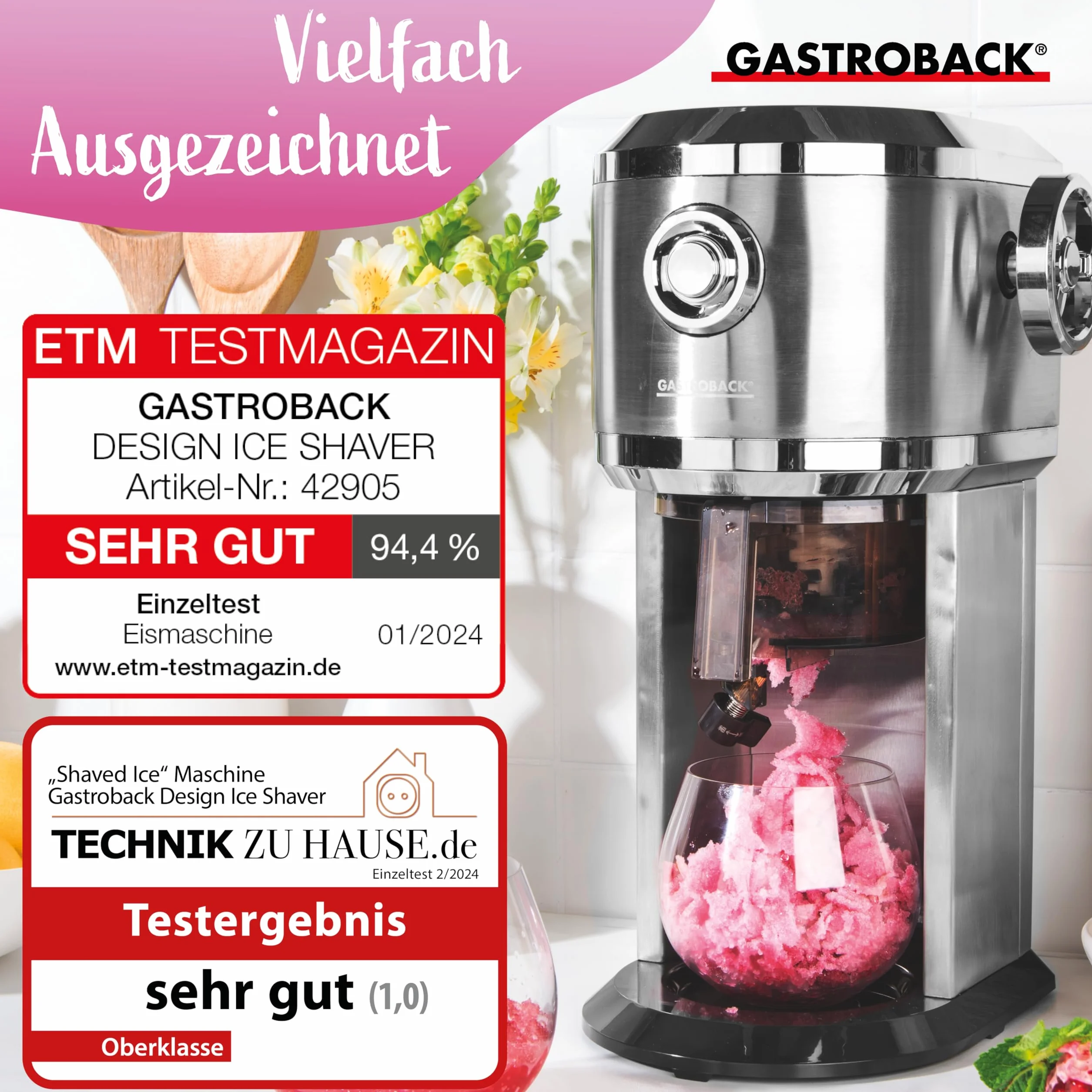 GASTROBACK Maszyna do slushy lodu Snow Cone Slusheis Granita Crushed Shaved Ice regulowana grubość tarki