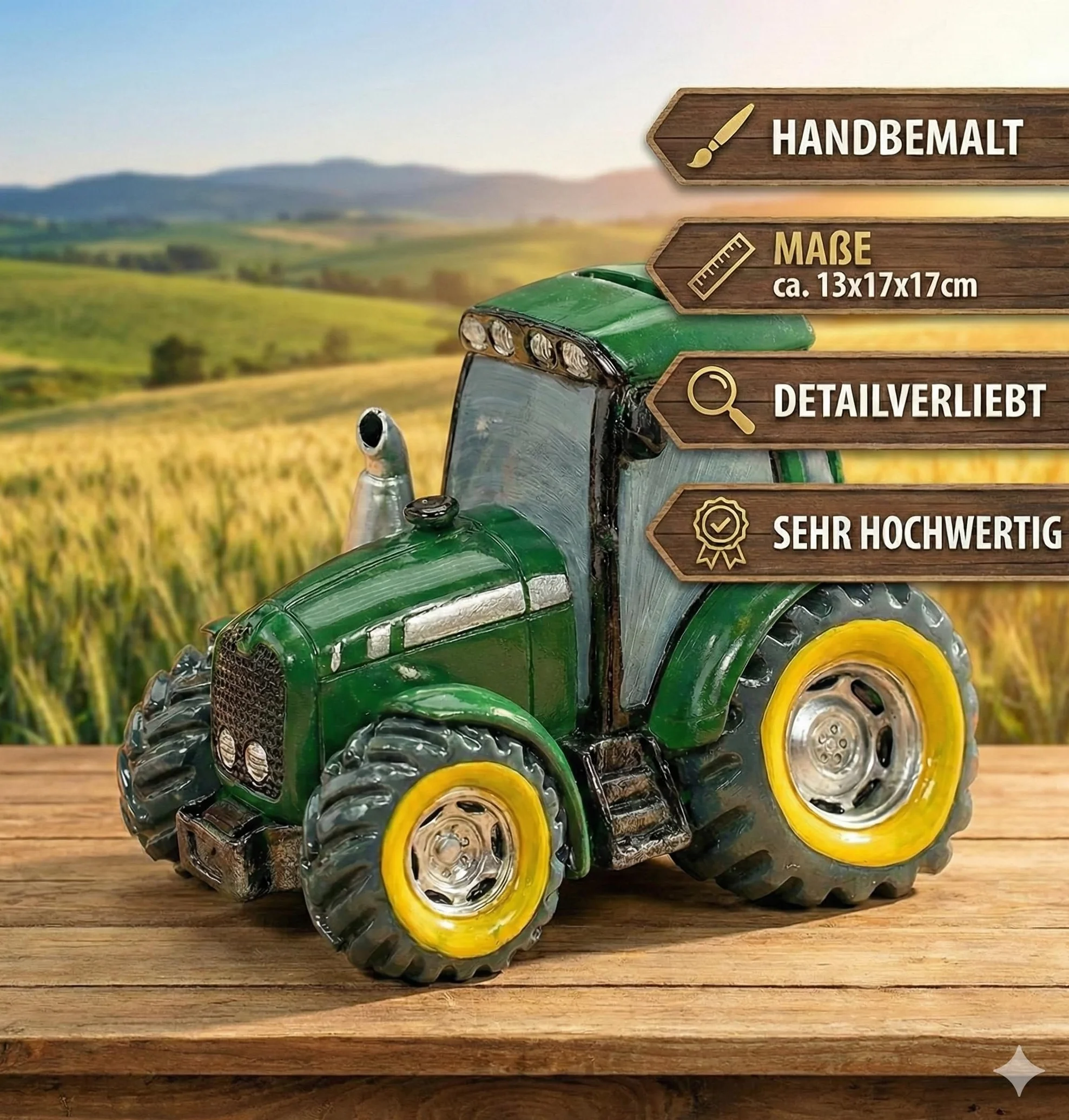 przepiękna skarbonka, skarbonka, traktor z kroplami w kolorze zielonym
