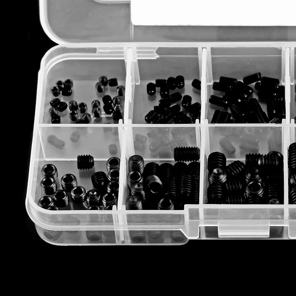 Śruby imbusowe ze stali nierdzewnej, zestaw 240 sztuk, śruby imbusowe Hex Screw, pasujące pudełko, DIN916 M3-M8, kompletny gwint, prosty model