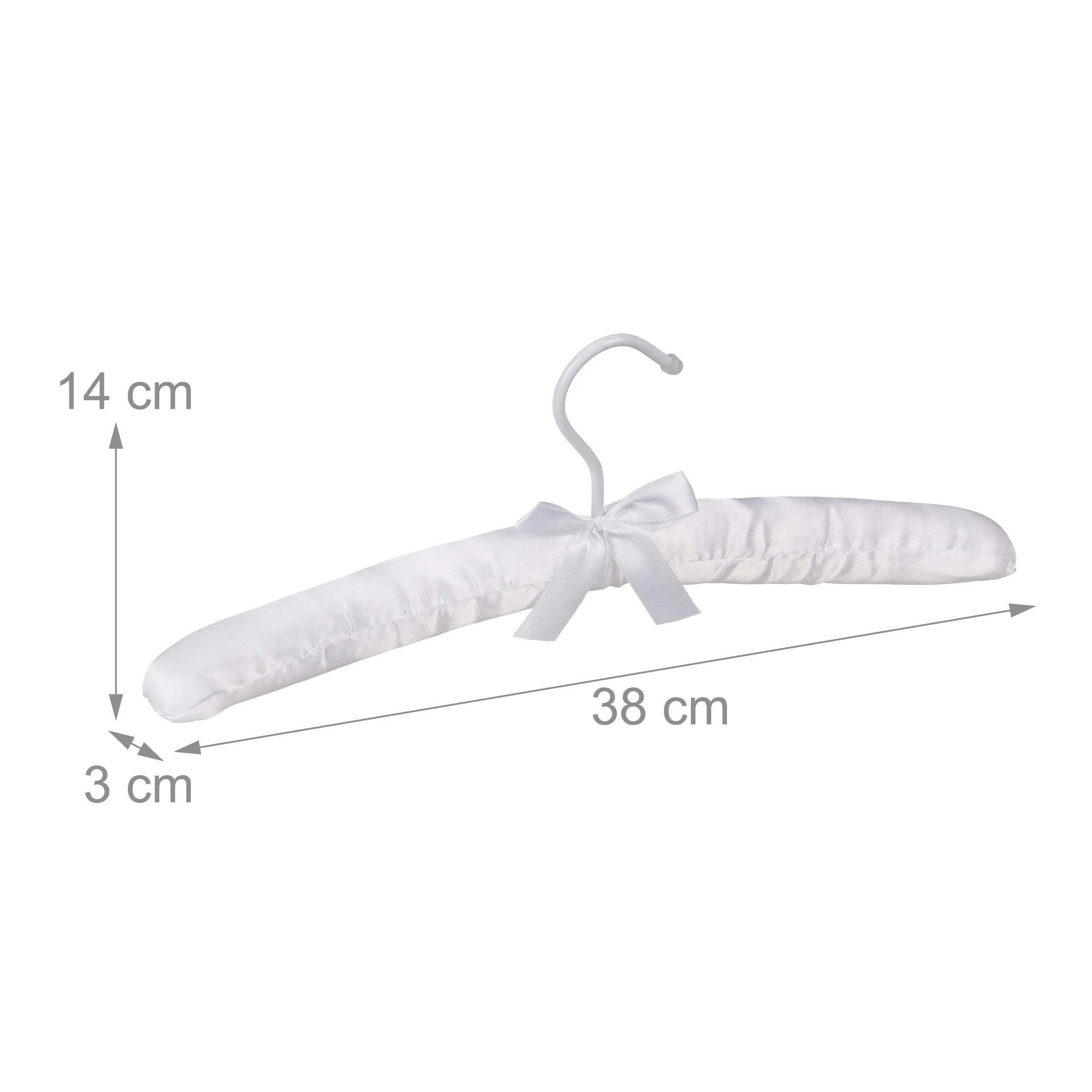 Relaxdays 5 x wieszak satynowy, miękko wyściełany, hak obracany o 360°, dekoracyjna kokardka, wieszak satynowy, szerokość 38 cm, biały