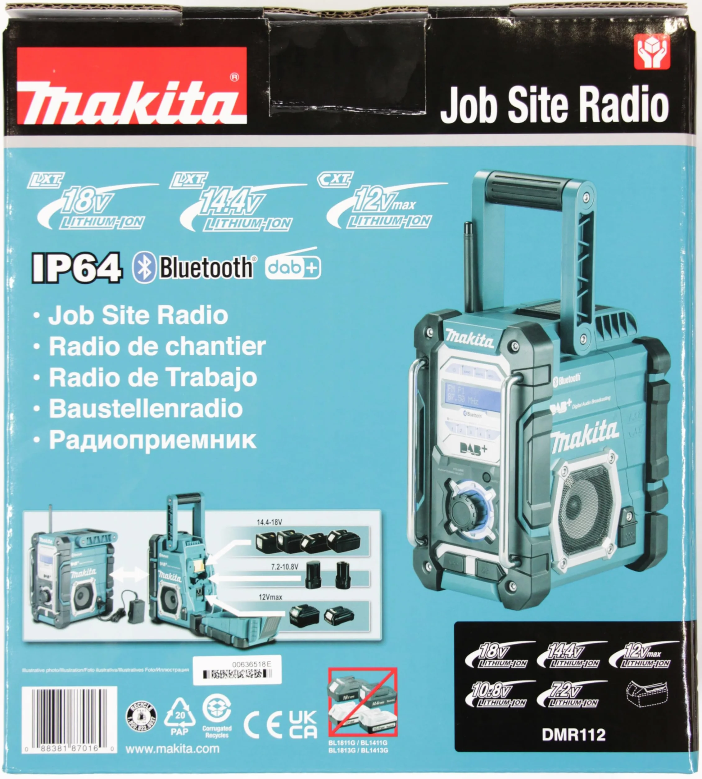 Makita Radio Budowlane, Niebieski/Czarny, 87.5-108 MHz