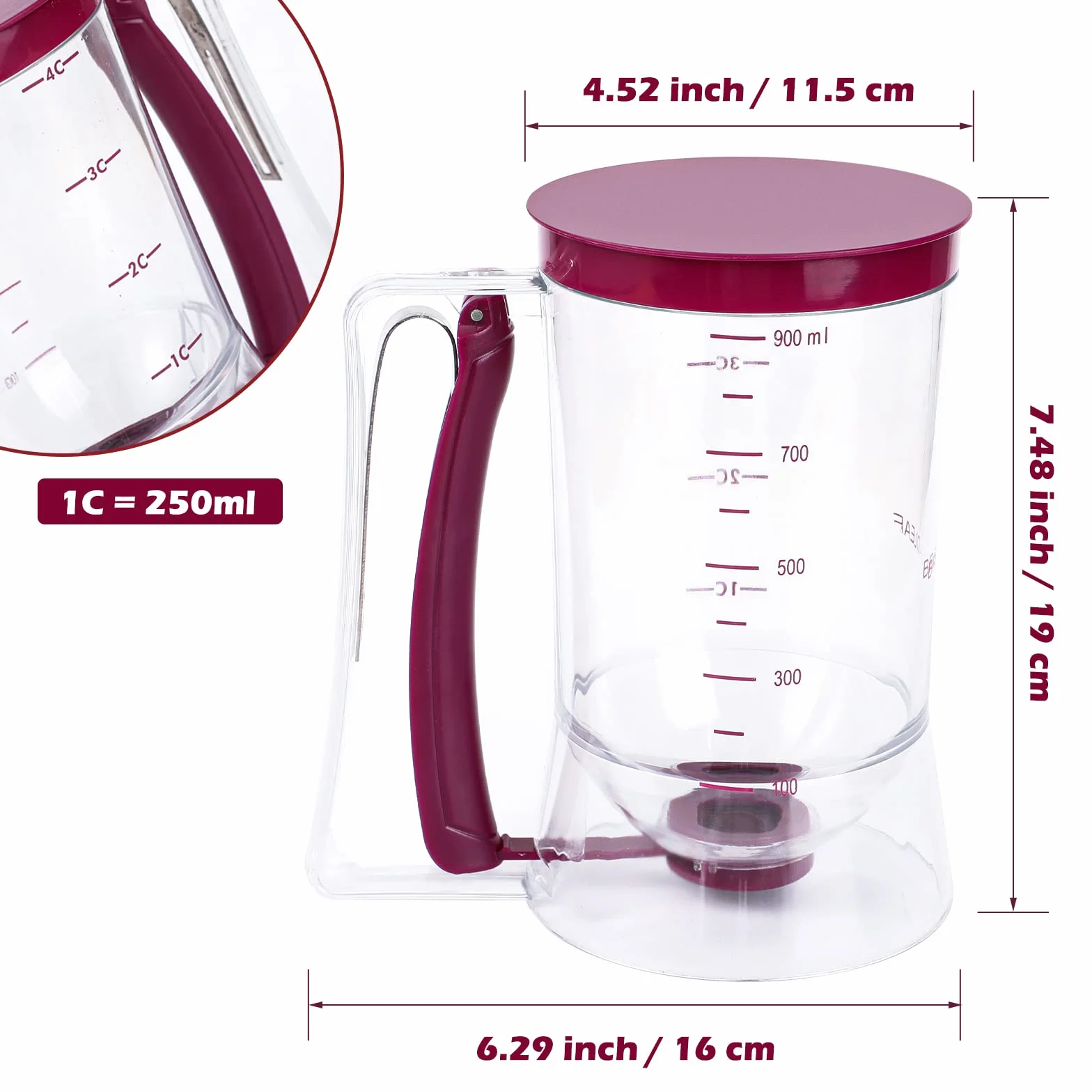 Webake Dozownik do ciasta 900 ml ręczny separator babeczek z etykietą pomiarową