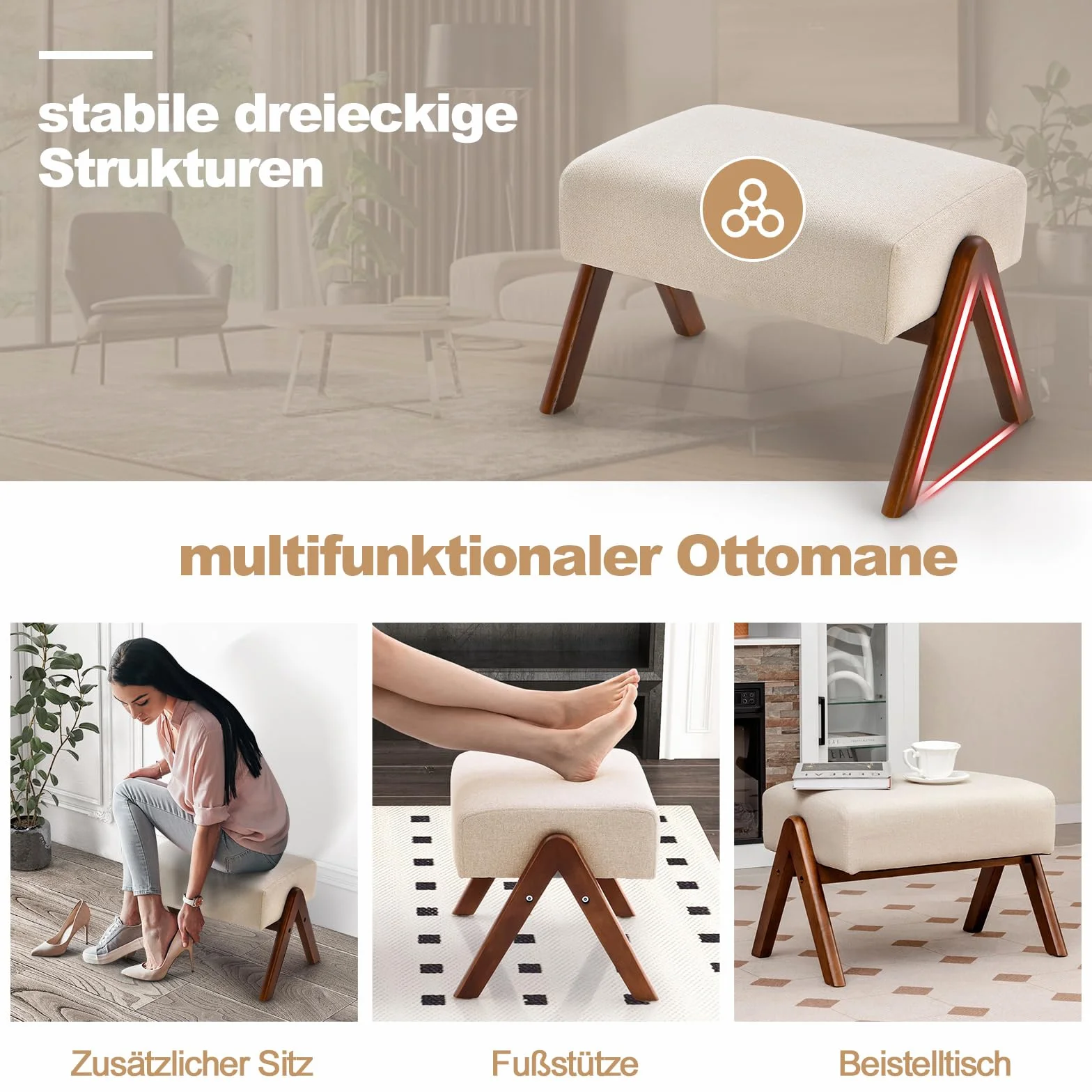 COSTWAY Fotel bujany z taboretem, tapicerowany, fotel bujany, do 150 kg, krzesło relaksacyjne z podłokietnikami i masywną ramą drewnianą, fotel relaksacyjny do sypialni, salonu, 65 x 97 x 104 cm