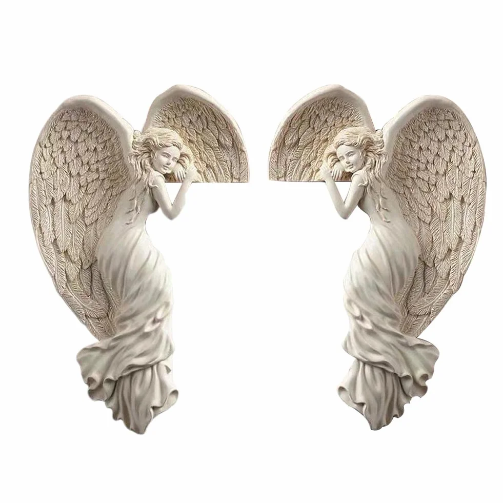 Jauhmui Skrzydło anioła, dekoracja na drzwi z żywicy, rzeźba ścienna 3D w stylu shabby chic, kreatywny ornament do dekoracji ścian i drzwi (lewa)