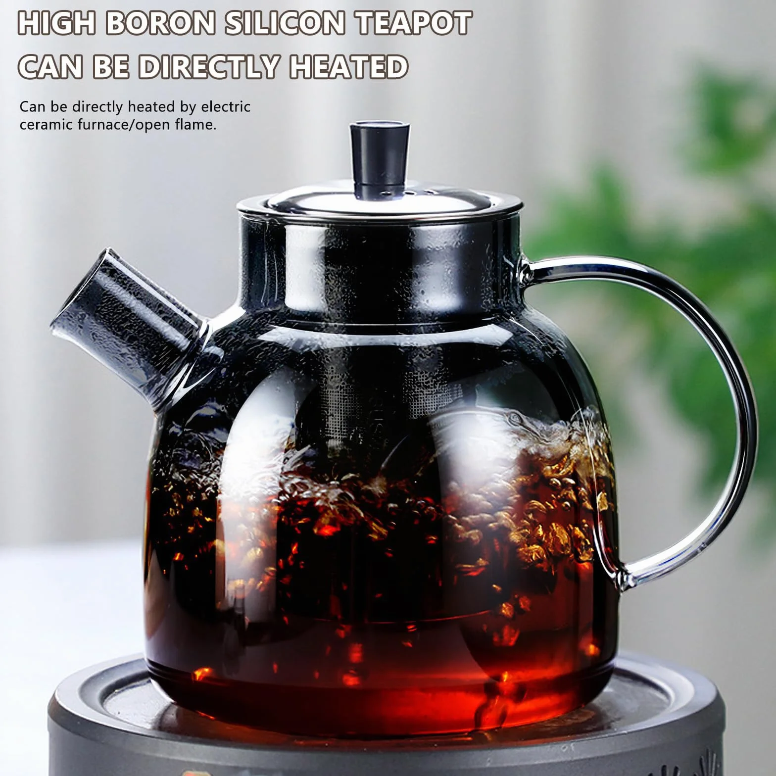 Dzbanek do Herbaty 1500 ml z Podgrzewaczem, Dzbanek do Herbaty z Zaparzaczem i Pokrywką, Szklany Zaparzacz do Herbaty z Wyjmowanym Zaparzaczem do Herbaty sypanej, Herbaty Owocowej, Herbaty Zapachowej