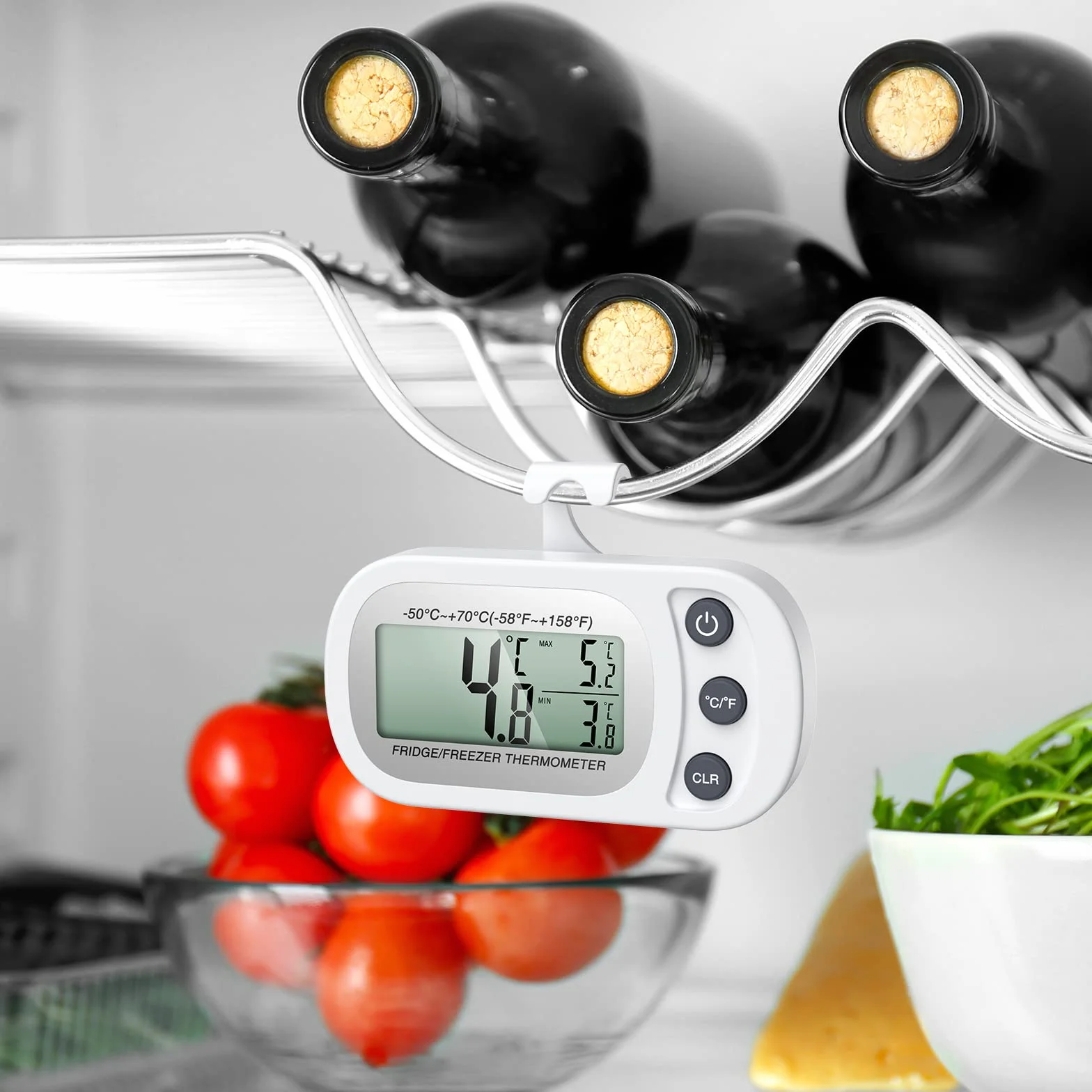 ORIA cyfrowy termometr do lodówki 2-pakowy z wyświetlaczem LCD Max/Min biały