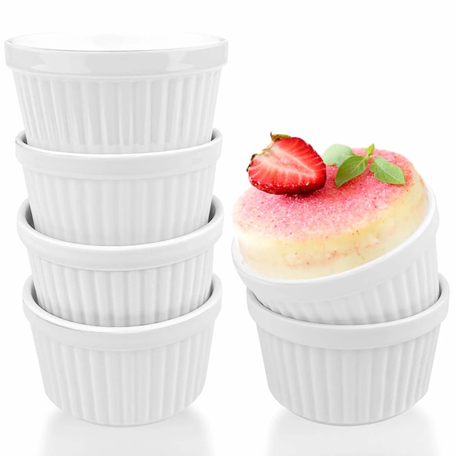 Kremowe miseczki do brulee, foremki do sufletu, biały, 6 sztuk