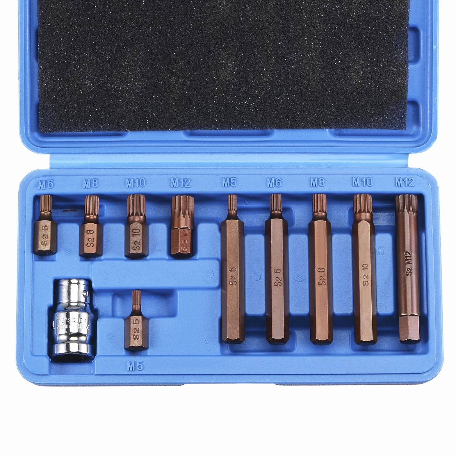Potrójny zestaw nasadek kwadratowych M5 - M12 1/5.1 cm, gniazdo CR-V S2 Steel Bit - (Zastosowania: do zastosowania łącznika), 11 sztuk