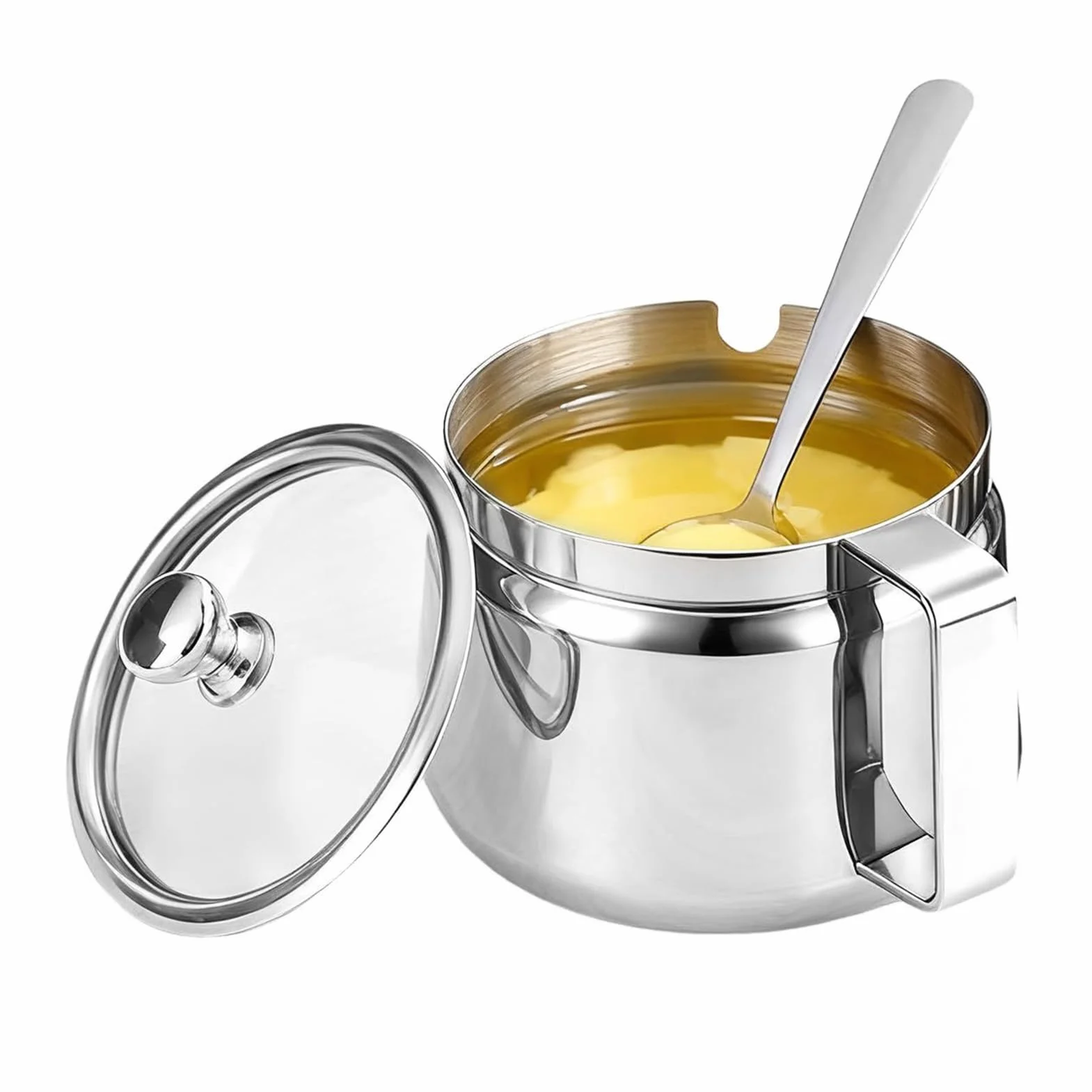 Cukiernica, garnek do przechowywania ze stali nierdzewnej, 500 ml, do kuchni, dozownik Ghee z pokrywką i łyżką, wielofunkcyjny pojemnik, organizer do herbaty, cukru, soli, oleju, przypraw, gotowania i