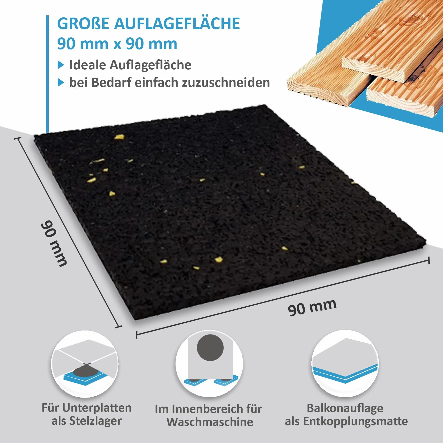 Płyty tarasowe 90 x 90 x 3 mm, 6 mm, 8 mm, 10 mm, 20 mm Wybierz rezystancję i ilość 90 x 90 x 3 mm. Ilość: 50 szt.