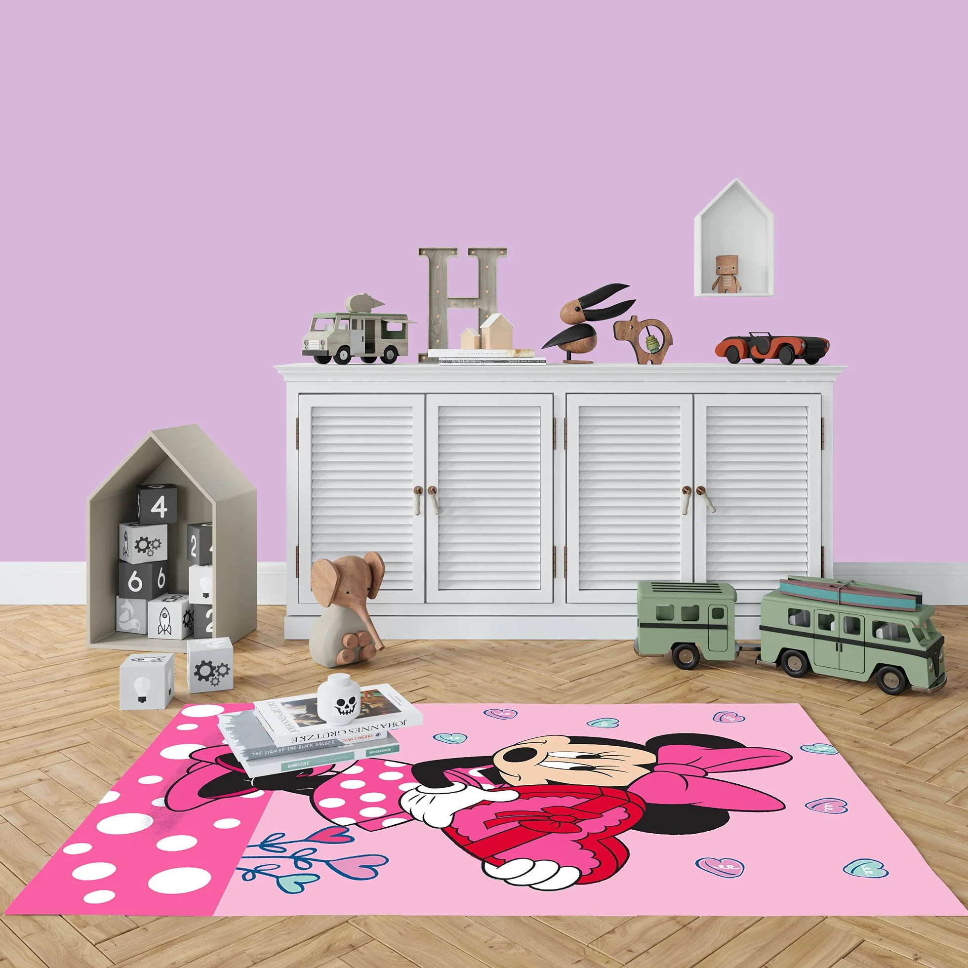 Minnie Mouse Dywan do pokoju dziecięcego, w kształcie serca, różowy, 100 x 133 cm, antypoślizgowy, tłumiący hałas, do zabawy, dla dziewcząt, dywan do zabawy, motyw Myszki Miki Myszka Miki Sweet Love
