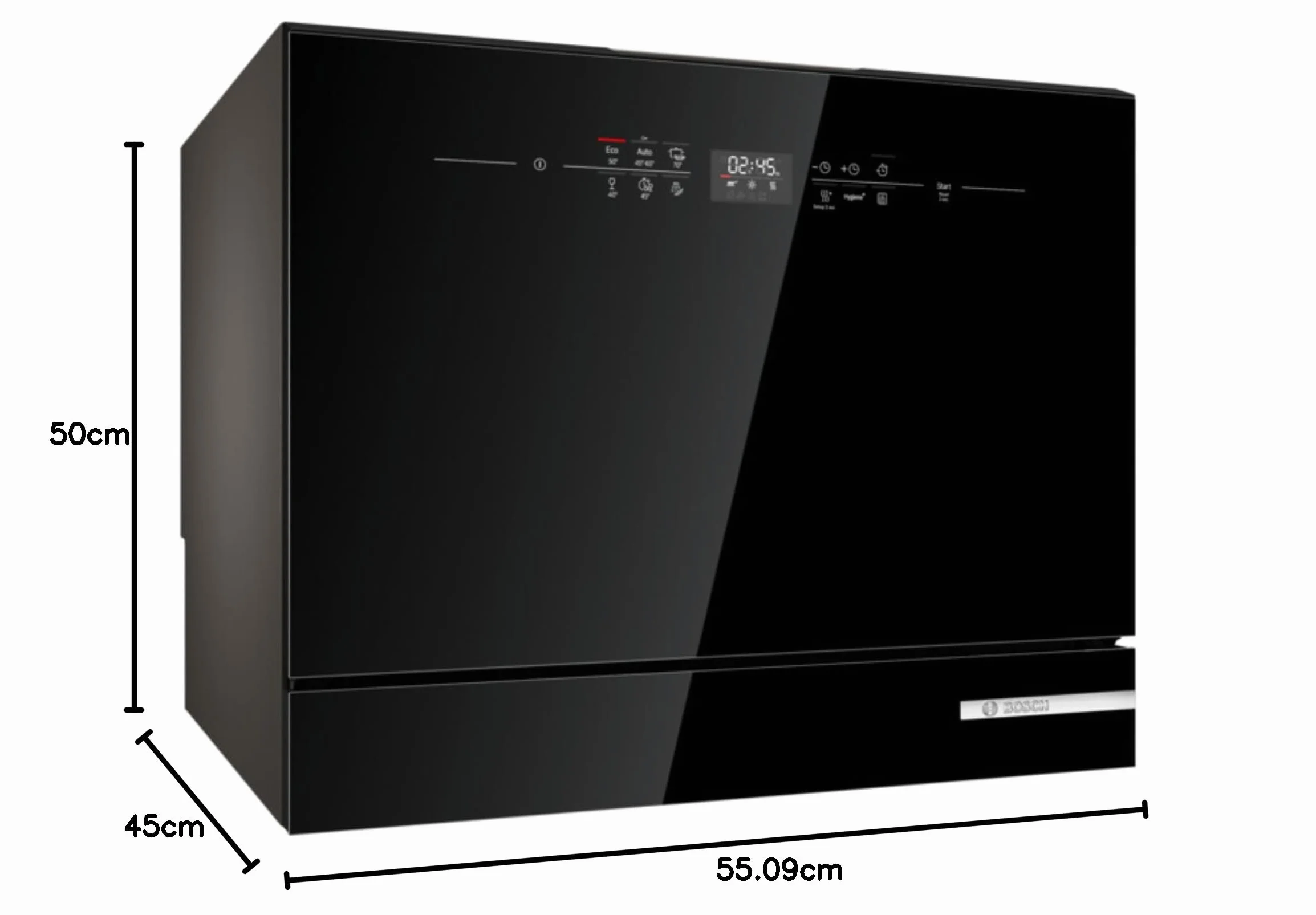 Bosch SKS6ITB00E, seria 6, wolnostojąca, kompaktowa zmywarka do naczyń, 55 cm, kosz na sztućce, mini zmywarka, szybkie czyszczenie naczyń, dodatkowe suszenie, delikatne czyszczenie szyb, automatyczne