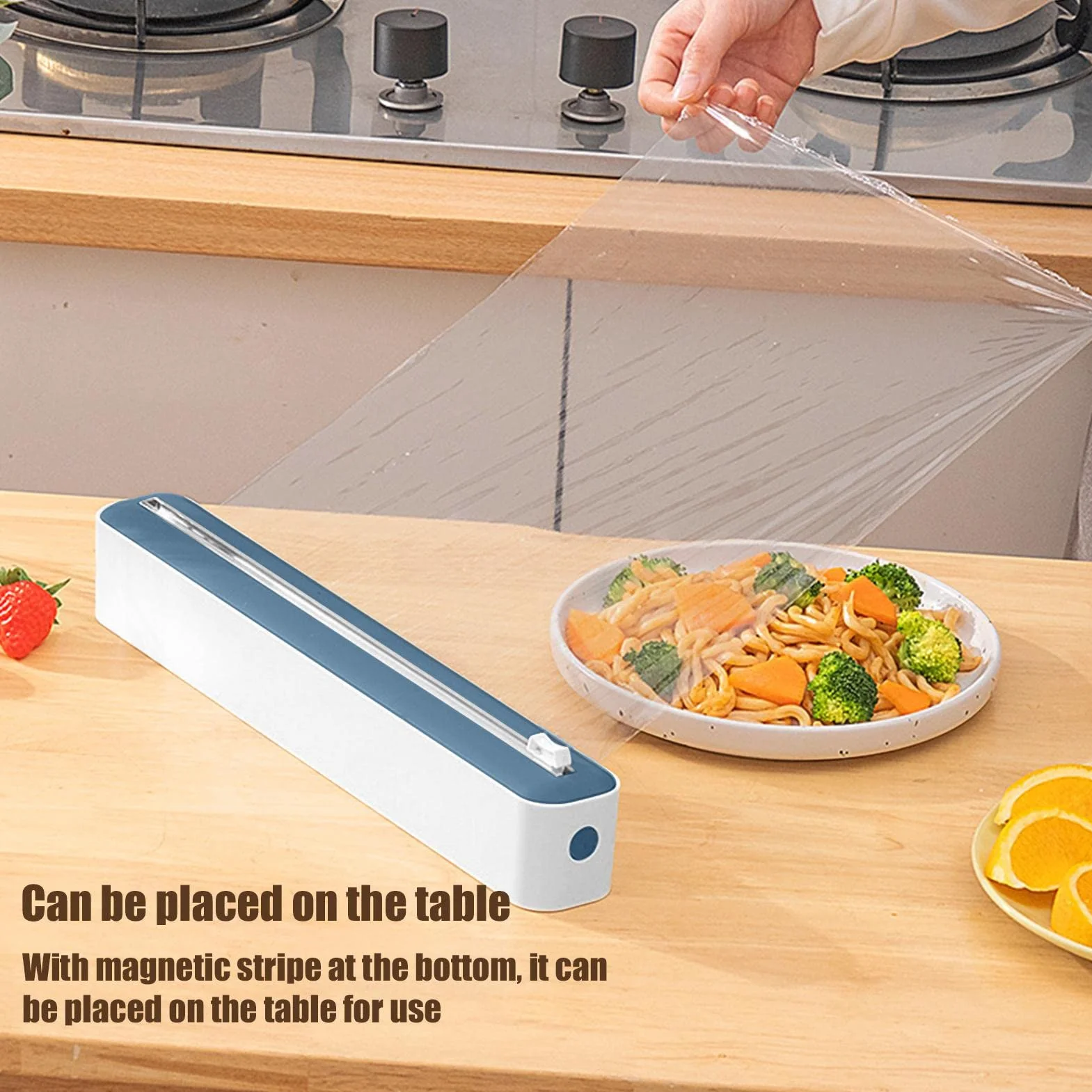 Cling Wrap Dispenser Kitchen Drawer Storage Organizer Quick Slide Film Cutter Magnetic Lid