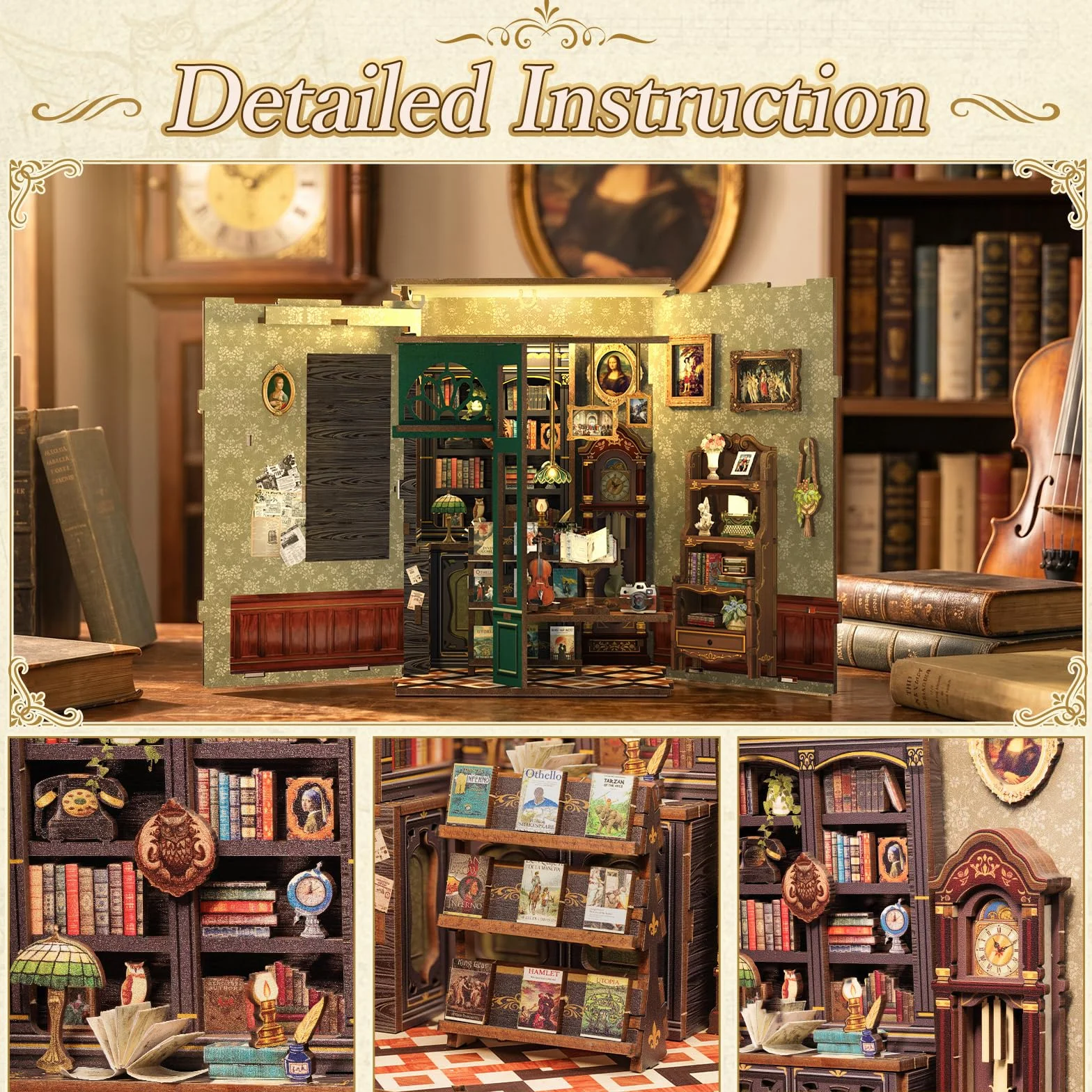 Fsolis Book Nook DIY, domki dla lalek zestaw książek, dekoracja regału na książki, zestawy modelarskie dla dorosłych do budowania, Bardzo popularny kreatywny prezent (Owl Bookstore)