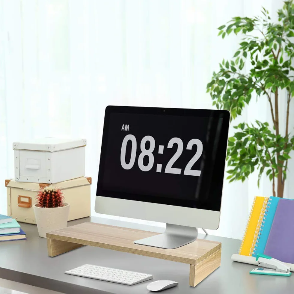 Podstawa monitora biurkowego, ekran komputera i podstawka na laptopa, stojak na monitor Półka na biurko Drewniany stojak na stół biurkowy, 50 x 20 x 7,7 cm (naturalny)