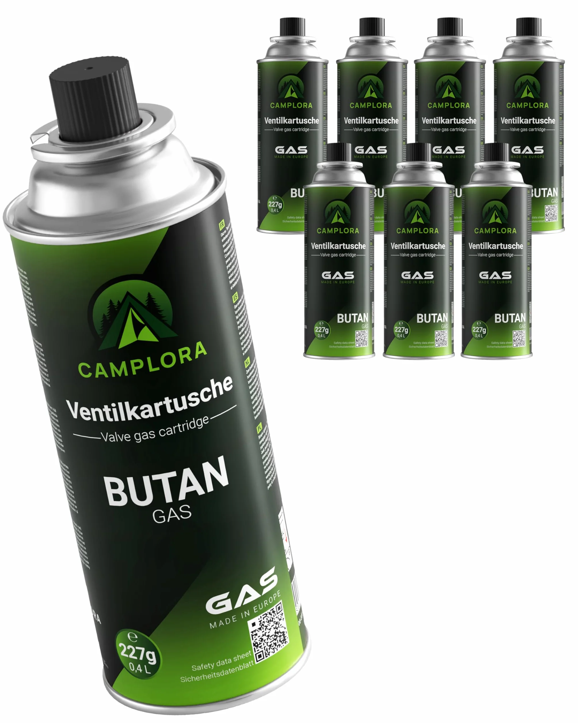 CAMPLORA 8 x 227 g butanu kartuszy gazowych z zaworem MSF-1a do grilla, kuchenki kempingowej, kuchenki gazowej, gazu kempingowego, kartuszy gazowych 227 g, butla gazowa z butanem