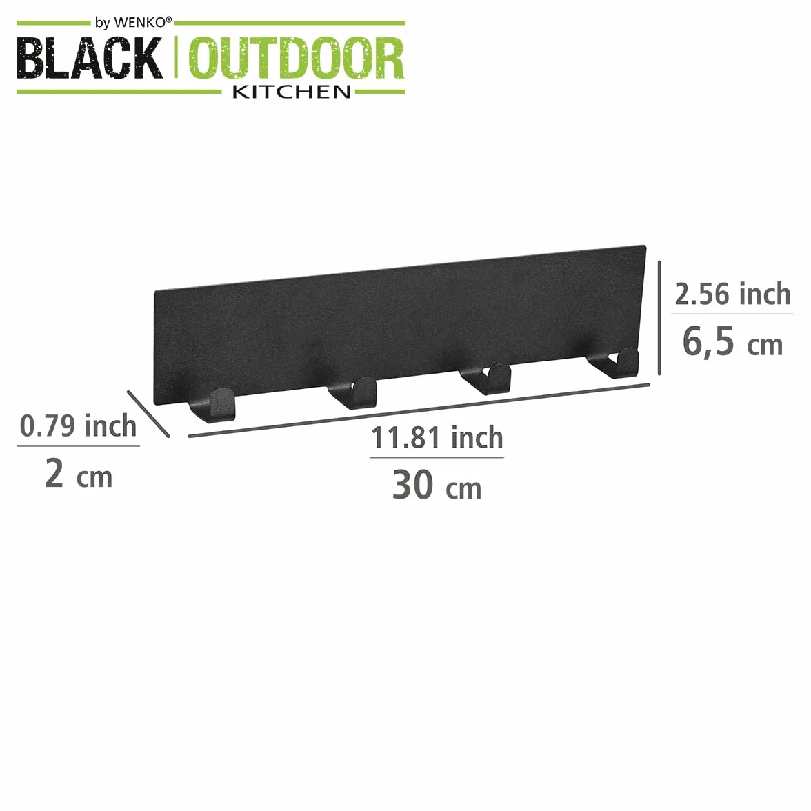 WENKO magnetyczna listwa z haczykami czarna 30 cm akcesoria kuchenne do zawieszenia