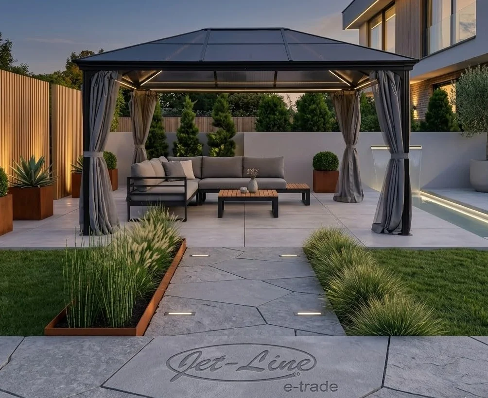 Jet-Line® | Alu Pawilon 3 x 4 m | Pergola z zadaszeniem | Pawilon ogrodowy Taneo | 3 x 4 m | Aluminiowa rama | z nieruchomym dachem | kolor antracytowy | do ogrodu | zadaszenie | stabilny ogrodowy