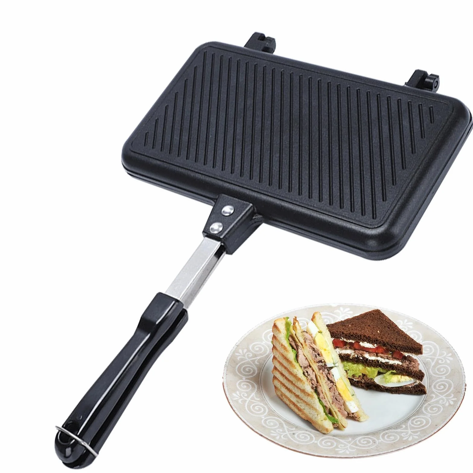 Novent Dwustronna Prasa do Kanapek, Nieprzywierająca Patelnia Grillowa, Opiekacz do Kanapek