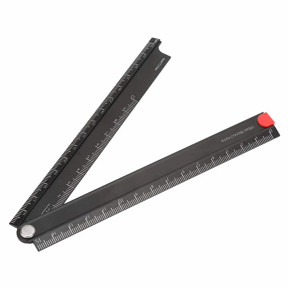1 linijka ze stopu aluminium, linijka 0-300 mm, składana metalowa linijka do pisania pod kątem 90°, typ L, miarka (kąt 90°)