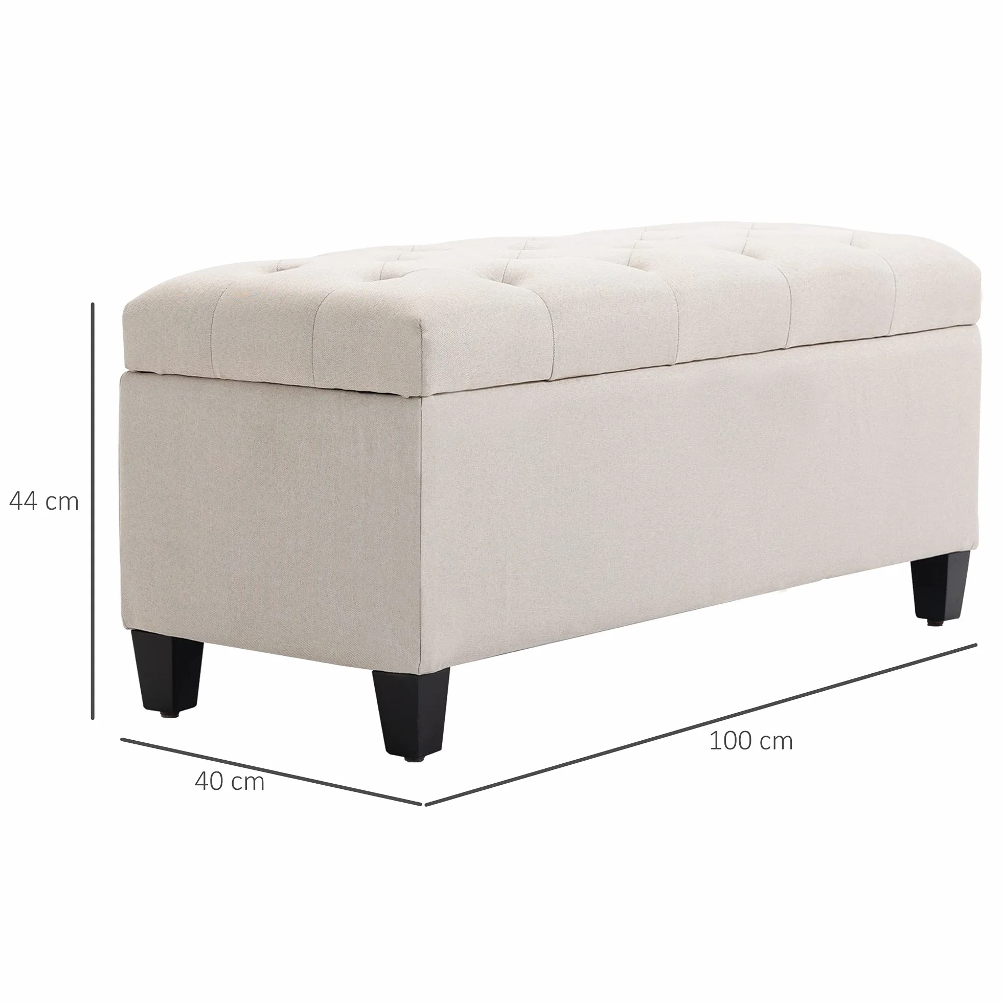 HOMCOM ławka tapicerowana ławka z przestrzenią do przechowywania skrzynia do przedpokoju sypialni salonu poliester imitacja lnu drewno kauczukowe kolor kremowy 100 x 40 x 44 cm
