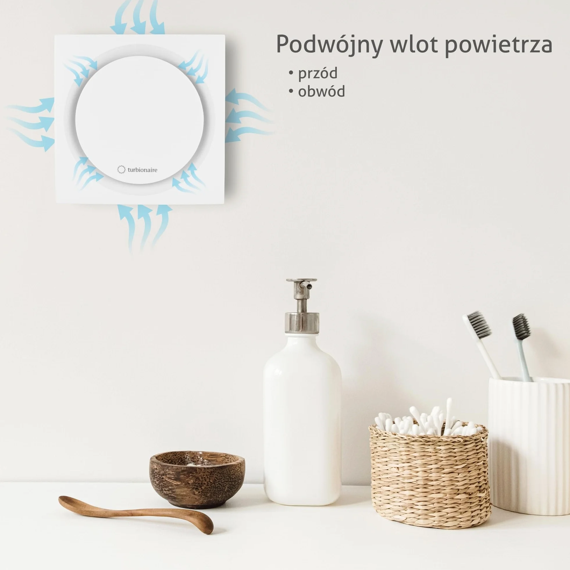 Turbionaire RING 120 SW – Wentylator Łazienkowy, Biały, Zawór Zwrotny, Ø120 mm, Cichy, Ochrona IPX4, Podwójne Zasysanie Powietrza – Frontalne i Okołoramowe