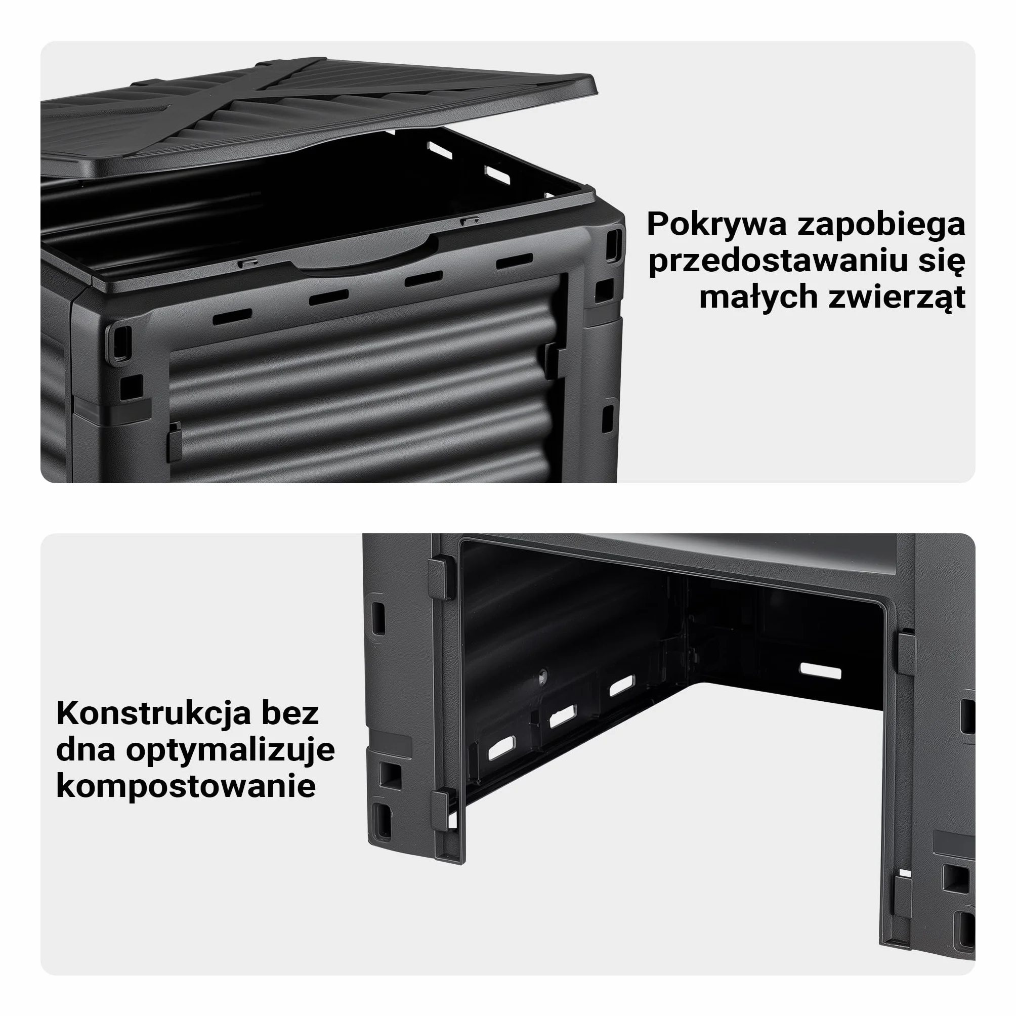 Wiltec Kompostownik ogrodowy modułowy 300 l o wymiarach 61 x 61 x 82 cm, plastikowy kompostownik na odpady organiczne, z pokrywą i klapą do opróżniania