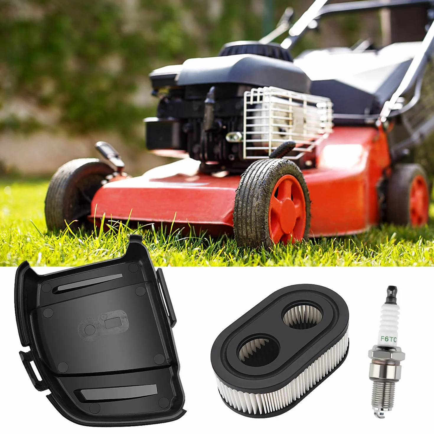 VooGenzek Pokrywa Filtra Powietrza 594575, Filtr Powietrza do Kosiarki, Świeca Zapłonowa F6TC, Kompatybilna z Silnikami do Kosiarek Briggs & Stratton 650EXI 675EXI 675IS Zastępuje 594575 798452
