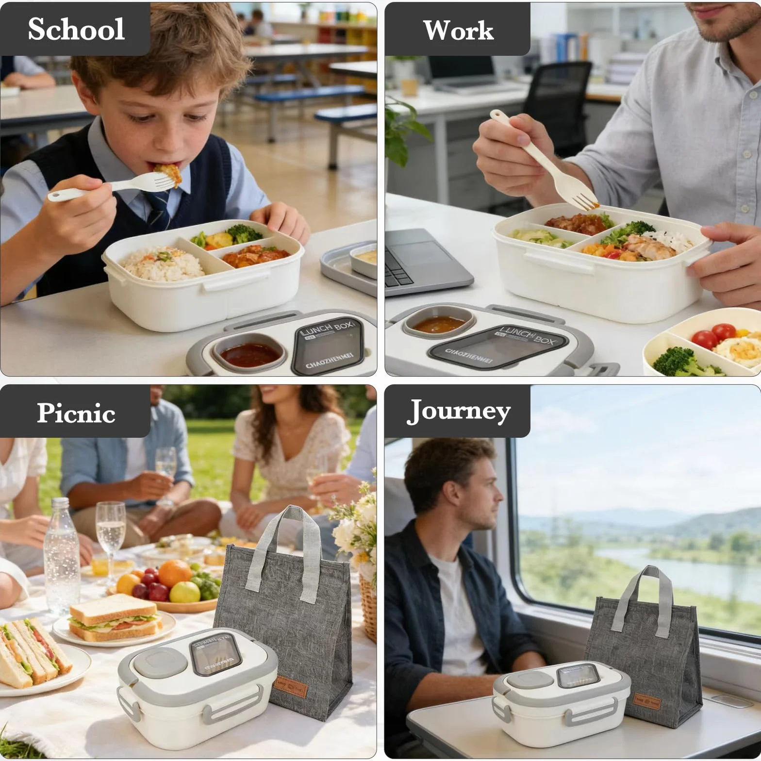 Pudełko na lunch Bento izolowane 2-poziomowe z regulowanymi przegródkami