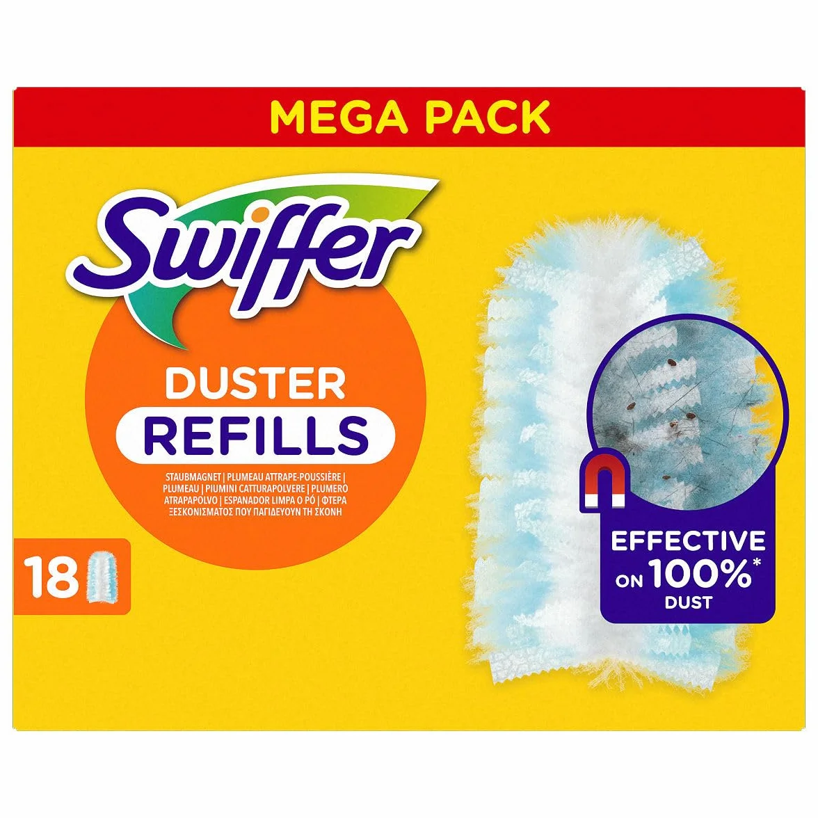 Swiffer Wkłady Duster x 18, łapie i zatrzymuje 3x więcej kurzu i włosów w porównaniu do tradycyjnego pióra