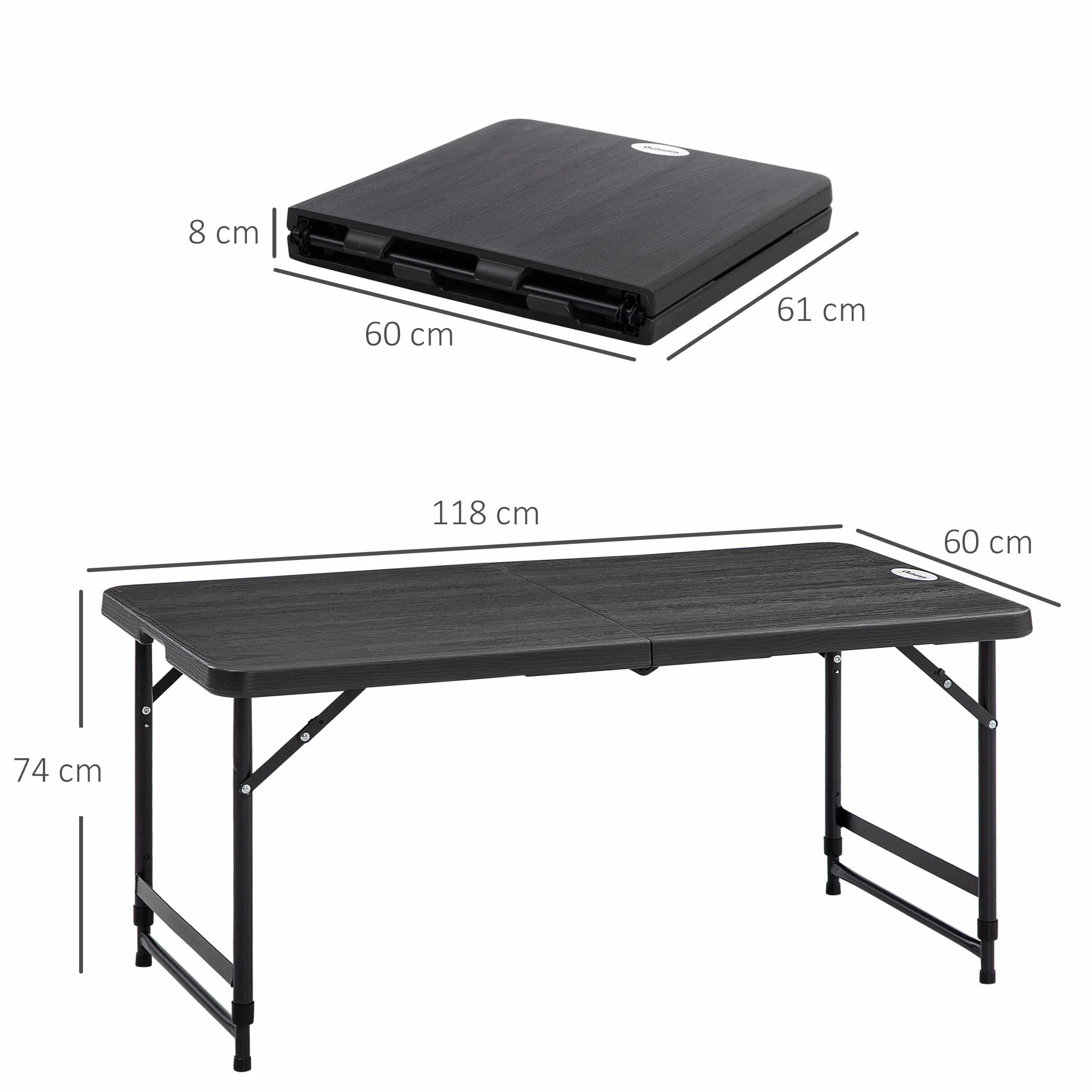 Outsunny Stół ogrodowy, składany stół z regulacją wysokości, stół tarasowy dla 4 osób, stół bufetowy ze stalowym stelażem, 118 x 60 x 74 cm, ciemnoszary
