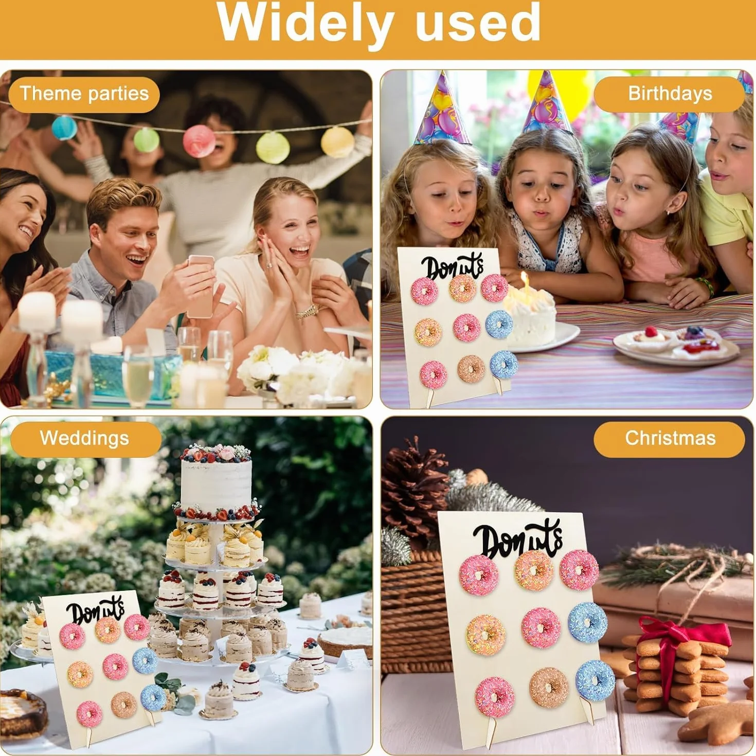 HENGBIRD Drewniany stojak na pączki, wielokrotnego użytku, elegancki stojak na pączki, z 9 otworami do prezentacji pączków, na wesele, urodziny, baby shower, jubileusz i barek na słodycze