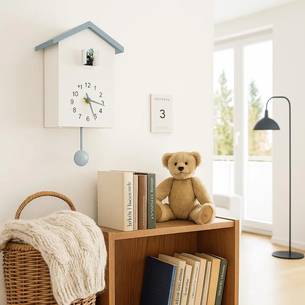 Zegar ścienny z kukułką, Zegar z pracującym ptakiem, Niebieski wall art godzinowy nowoczesny