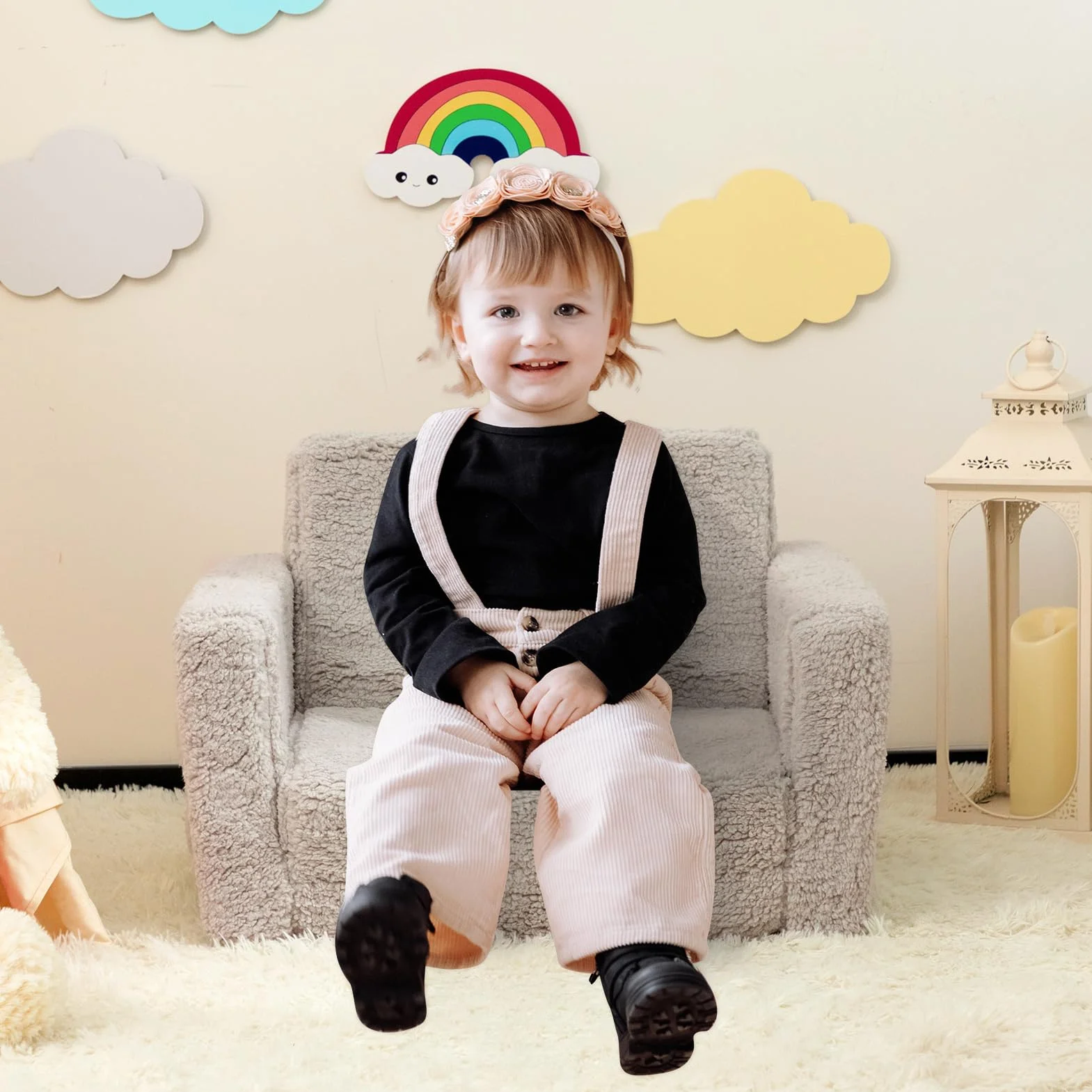 BEJOY Sofa dziecięca rozkładana 2 w 1, sofa z funkcją spania, fotel dziecięcy, Sherpa, rozkładana sofa do pokoju dziecięcego, na dzień dziecka i urodziny, dla dziewcząt i chłopców, jasnoszara