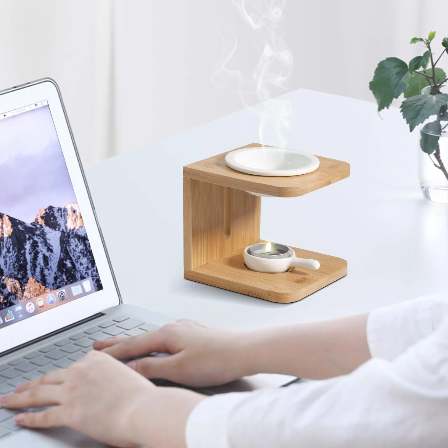 ComSaf Zestaw 1 ceramicznego palnika olejków eterycznych, podgrzewacz do topienia pachnącego wosku z uchwytem na świece typu tealight, dekoracyjny palnik aromaterapeutyczny, do domu, biura, na