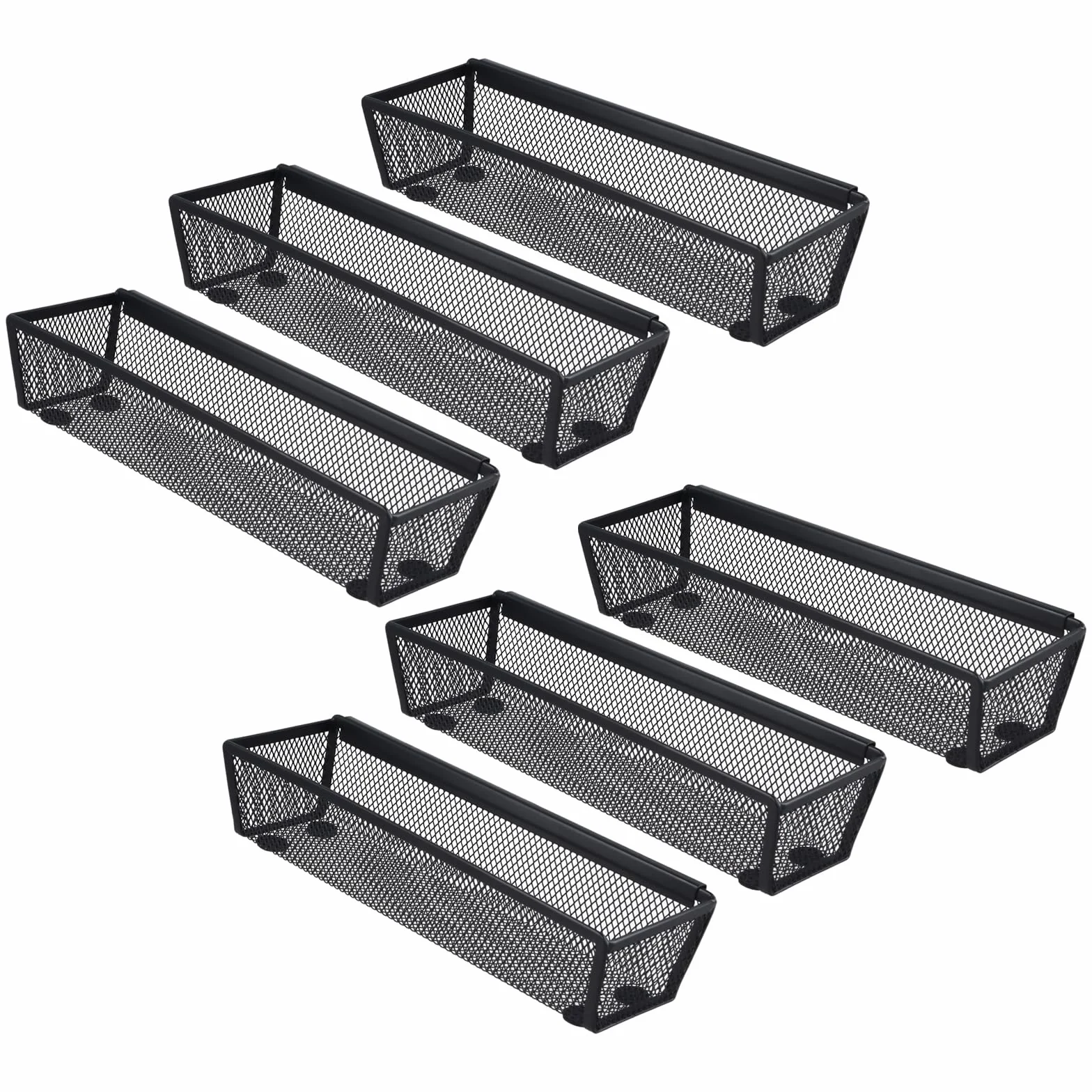 FUNSUEI Zestaw 6 pojemników na sztućce do szuflad 22,3 x 8 x 5,2 cm czarne metalowe