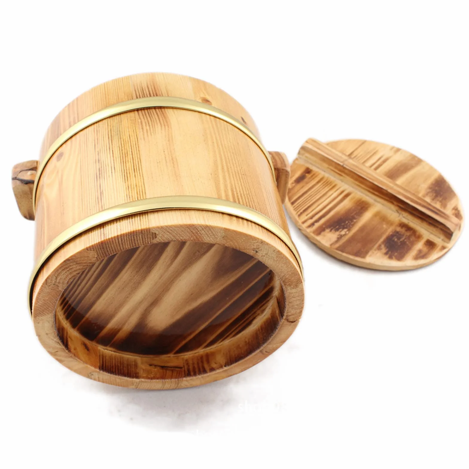 Miska Do Ryżu Sushi Jodłowa Drewniana Z Pokrywką I Uchwytem, 22cm, Kolor Węgla