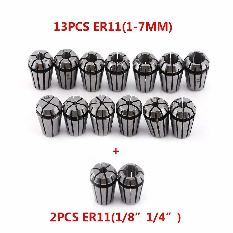 15 sztuk ER11 zestaw zacisków sprężynowych 1-7 mm 1/8" 1/4" do maszyn do grawerowania i frezowania