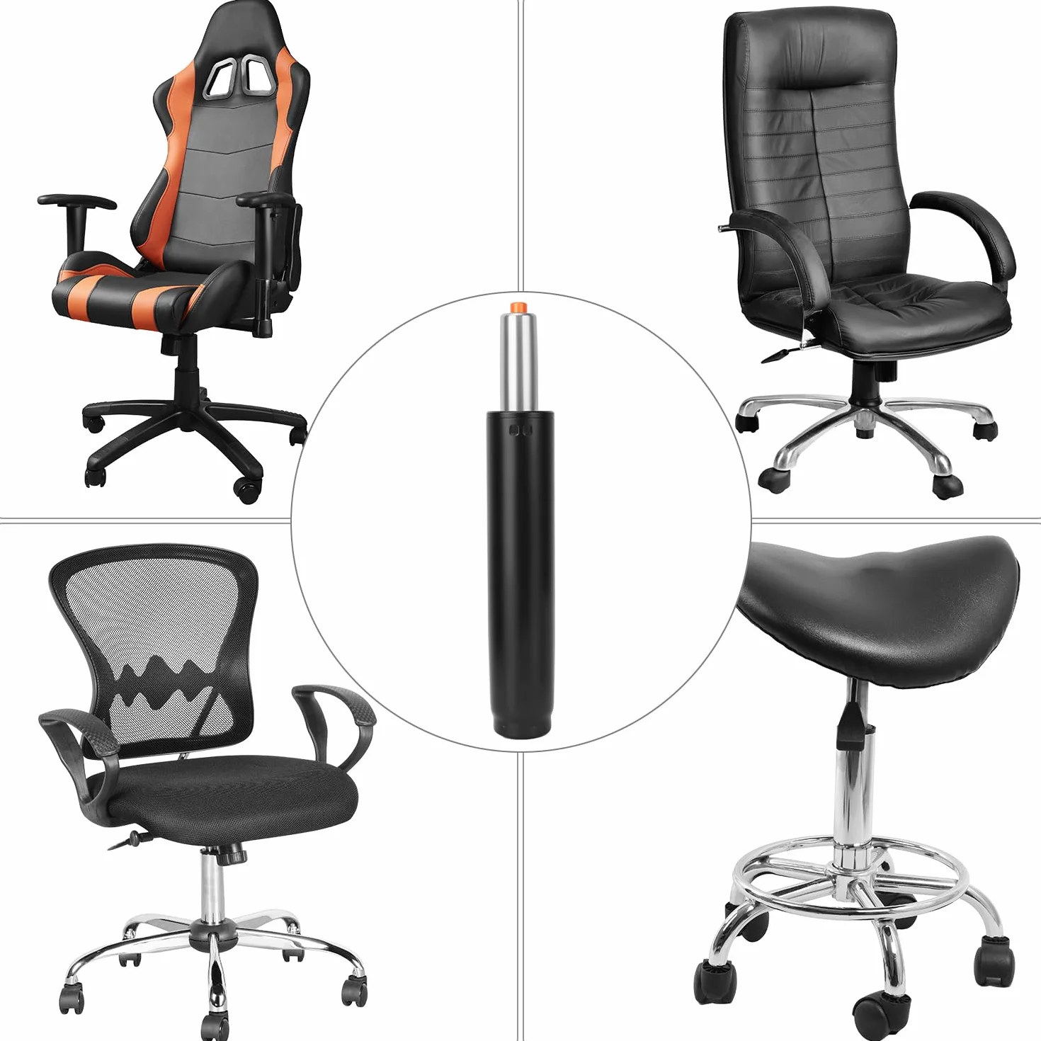 QWORK® sprężyna gazowa do krzeseł biurowych, 31-45 cm wymienna sprężyna gazowa ze stali nierdzewnej, obrót o 360°, do krzeseł biurowych