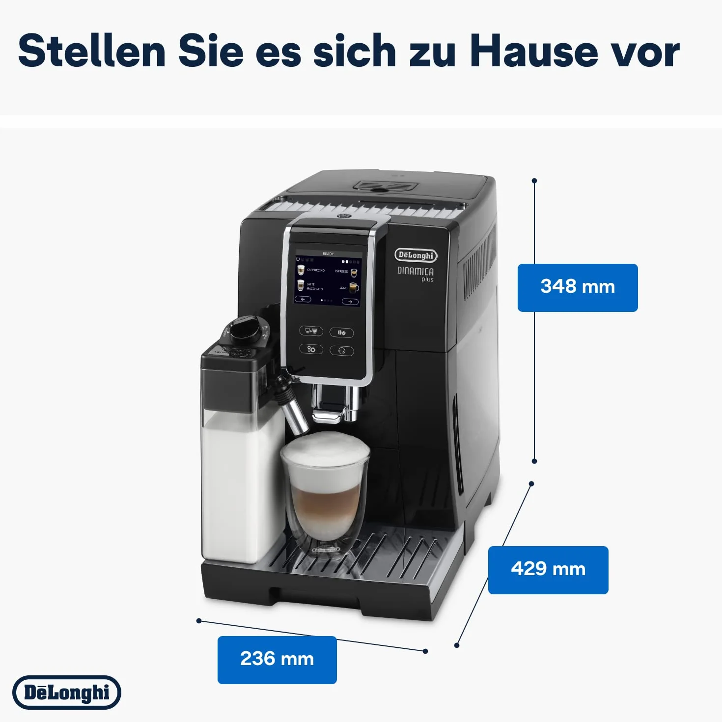 De'Longhi Dinamica Plus ECAM 370.70.B automatyczny ekspres do kawy LatteCrema, dotykowy wyświetlacz 3,5'' TFT, czarny