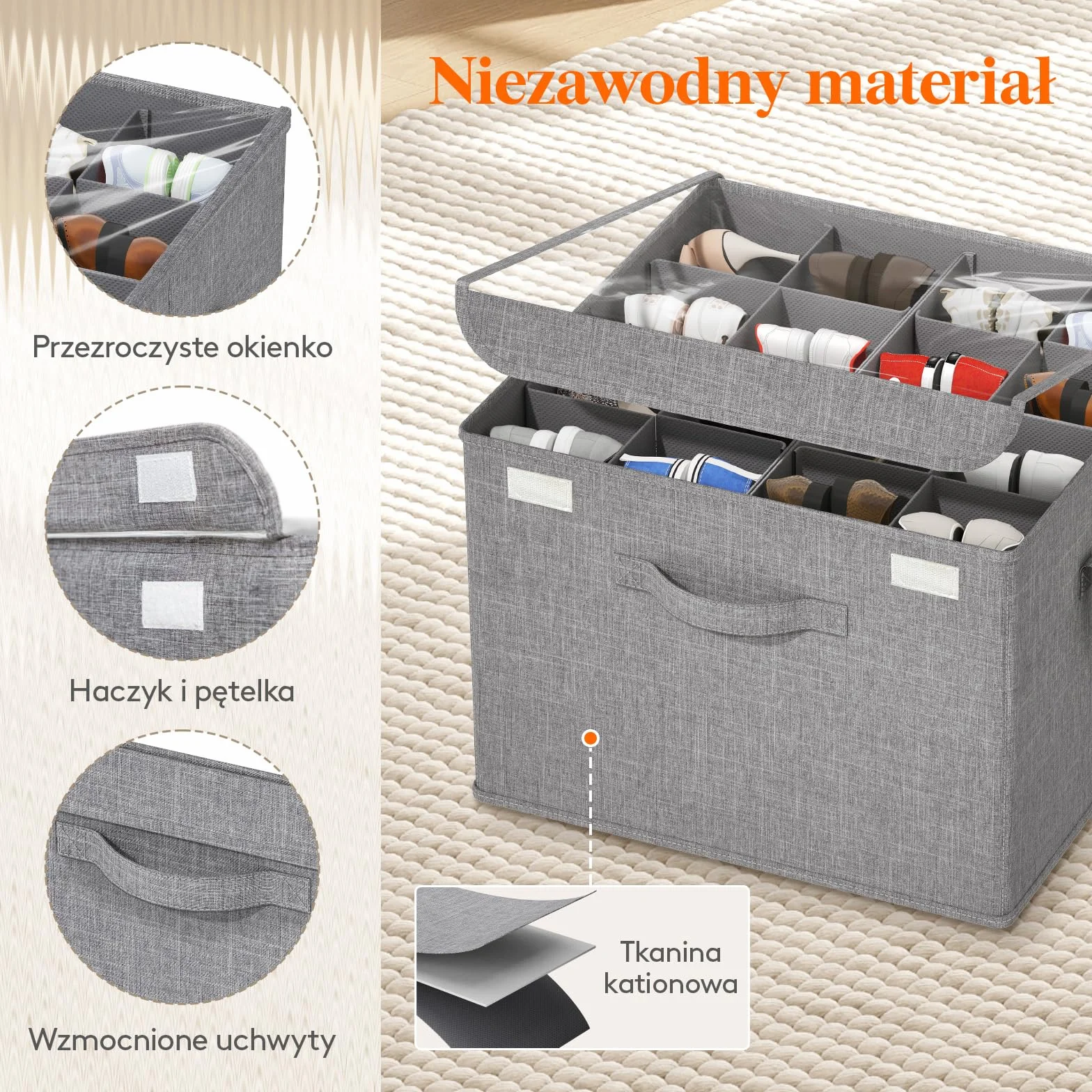 Lifewit Organizer na buty do szafy, regulowane przegródki do przechowywania butów dla 16 par, przezroczyste pudełko na buty pasujące butów, składane pojemniki, jasnoszary, 1-pak
