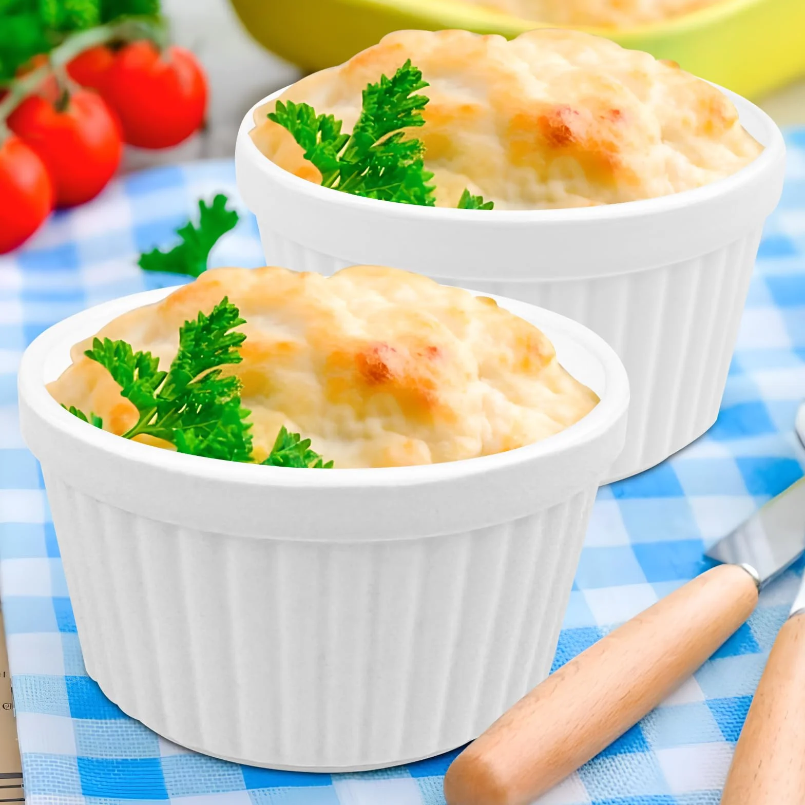 Kremowe miseczki do brulee, foremki do sufletu, biały, 6 sztuk