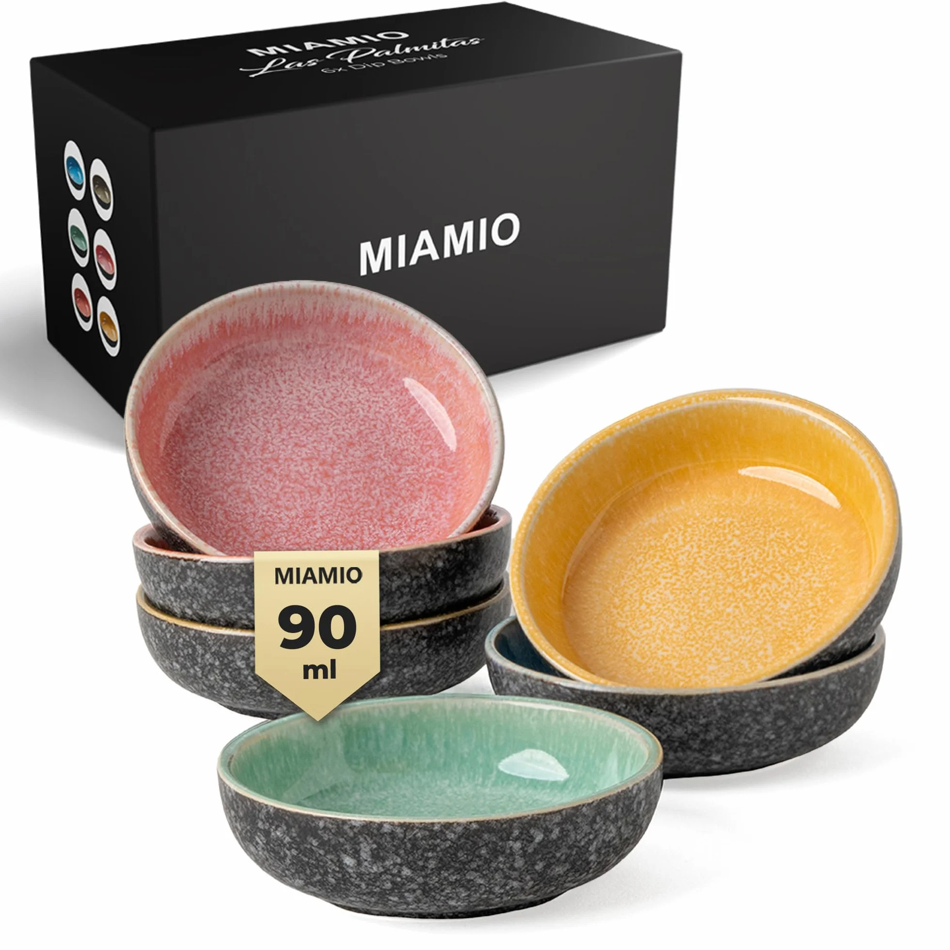 MIAMIO Zestaw 6 Mini Miseczek do Dipa 90 ml Kolekcja Las Palmitas
