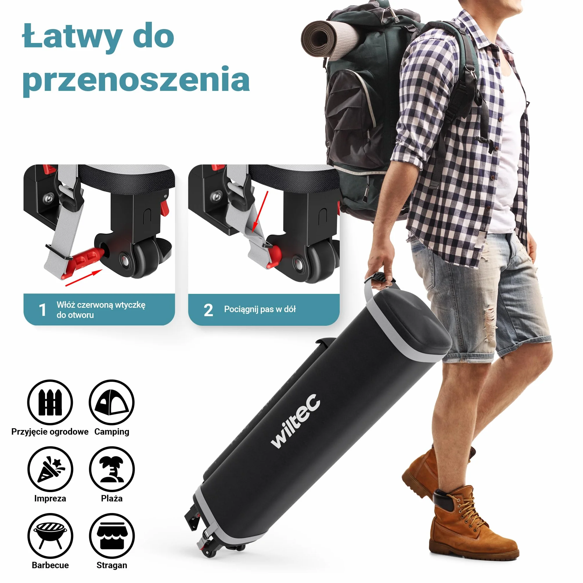 Wiltec Pop-up Pawilon imprezowy składany namiot ogrodowy handlowy ze ścianą biały 3x3m z kołami