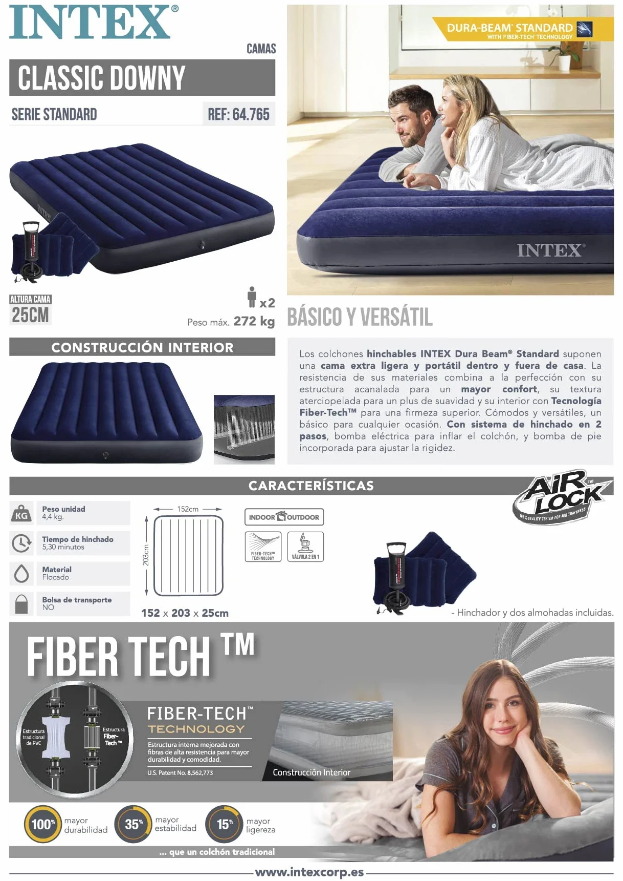 Intex Uniseks 64765 Nadmuchiwany Materac, Granatowy/Czarny, 203 x 152 x 25 cm
