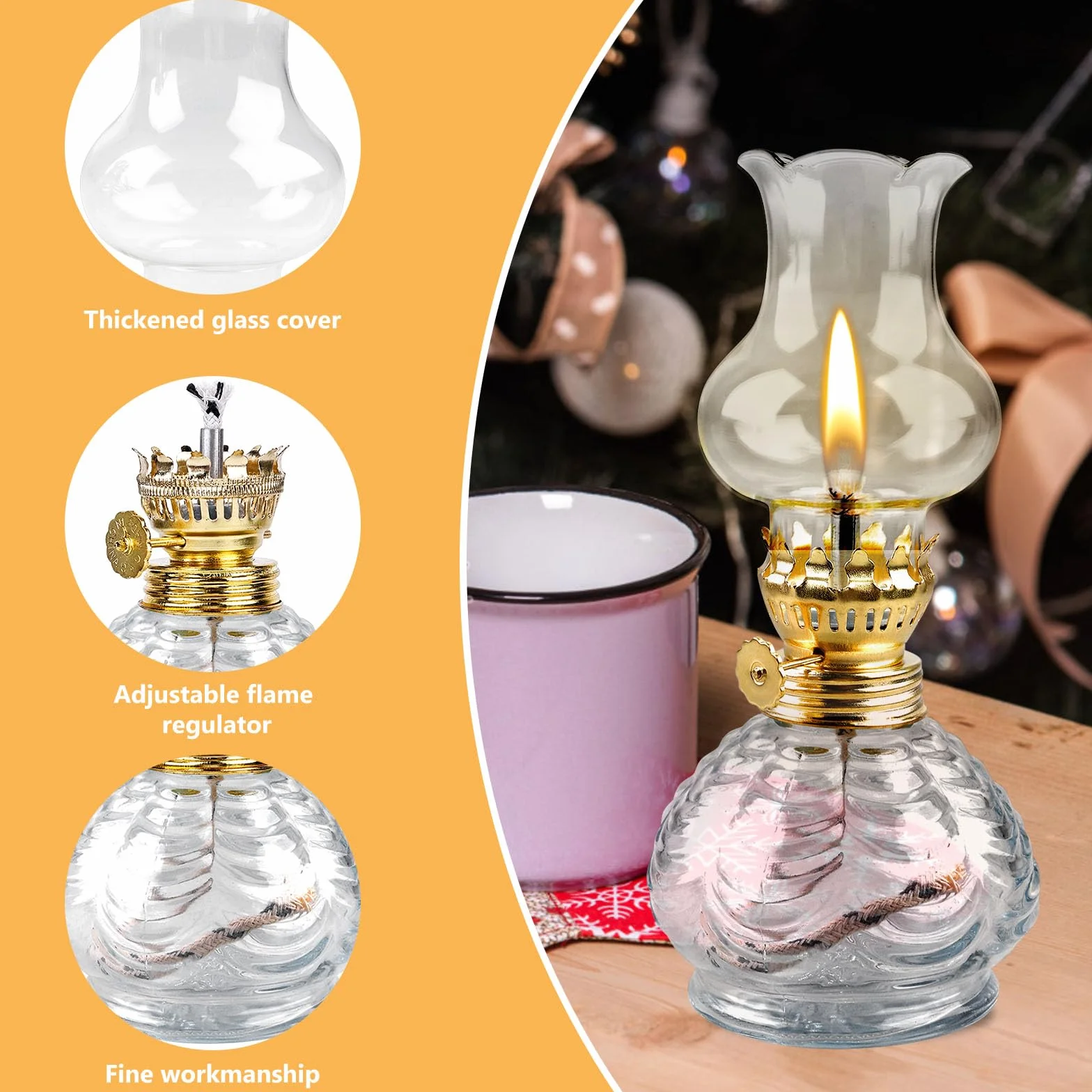 BORDEAG Lampa naftowa, 2 sztuki lamp olejowych ze szkła, latarnia naftowa, latarnia sztormowa, lampa naftowa w stylu vintage do wnętrz, domu, ogrodu, na kemping