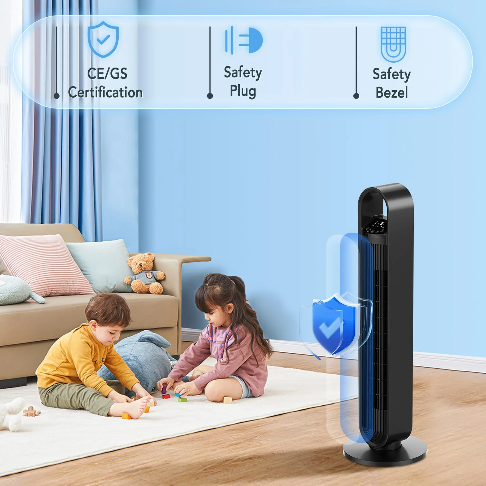 Wentylator wieżowy 92 cm 3 tryby 3 prędkości 1-12H timer 70° oscylacyjny z pilotem czarny