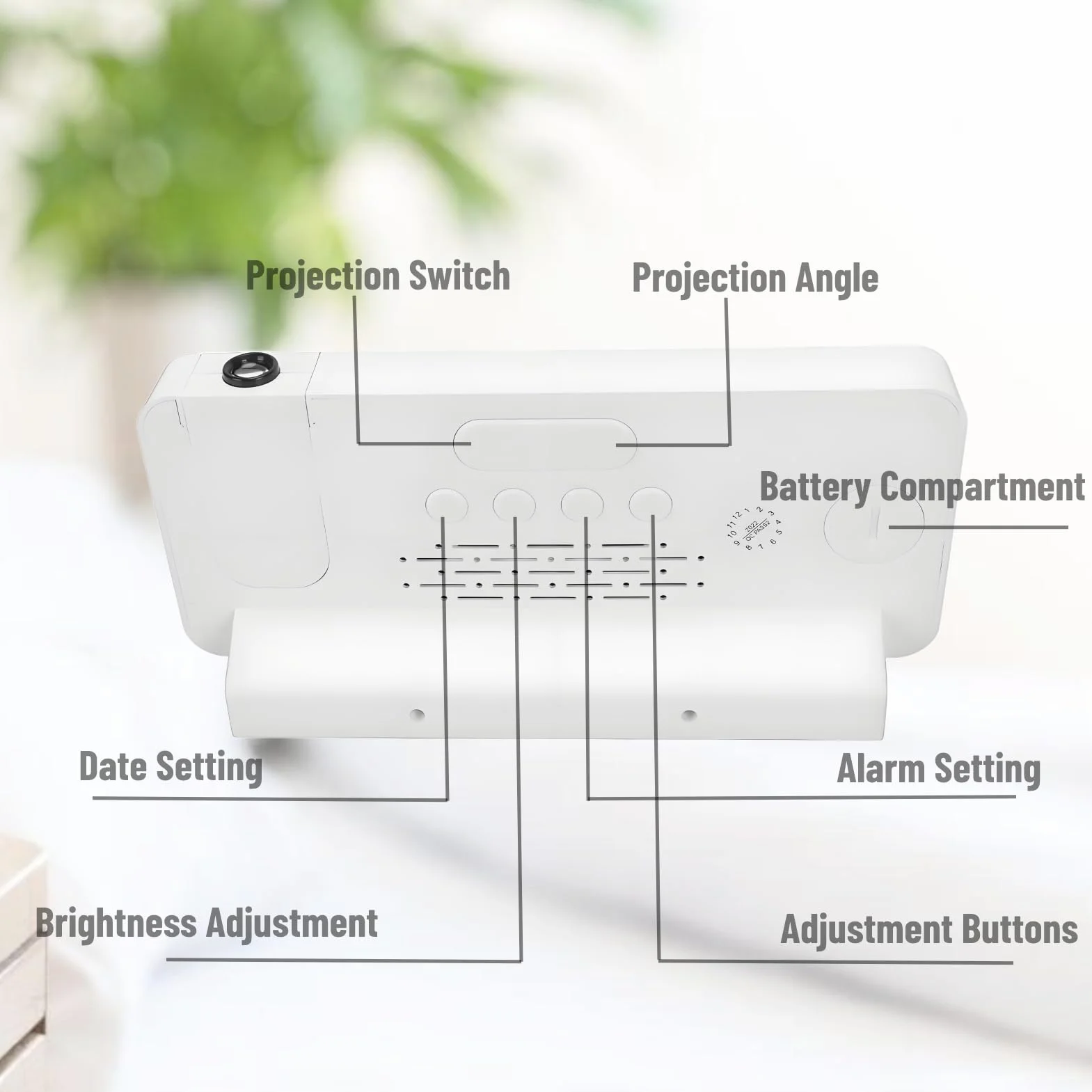 Yosoo Health Gear Budzik projekcyjny, zegar cyfrowy z projektorem obracanym o 180°, godzina, data, wyświetlanie temperatury, szeroki kąt HD LED, zegar projektorowy do sypialni (biały)
